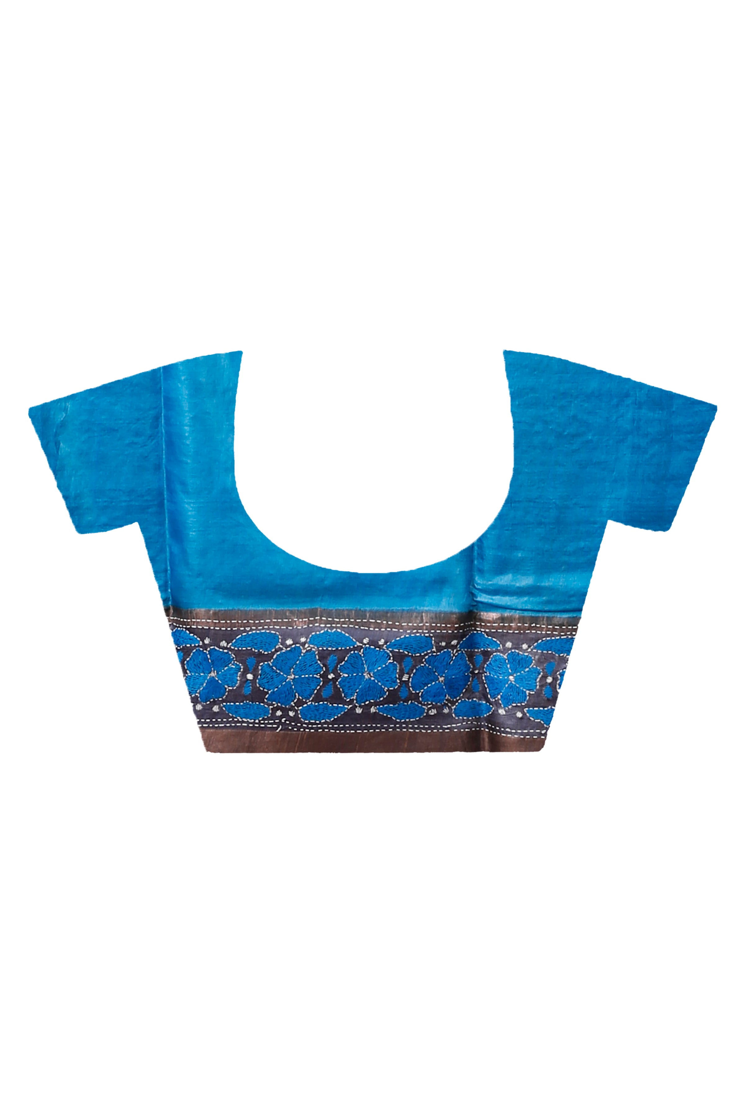 Zori Border Pure Tussar Dye Tussar Kantha Stitch Saree