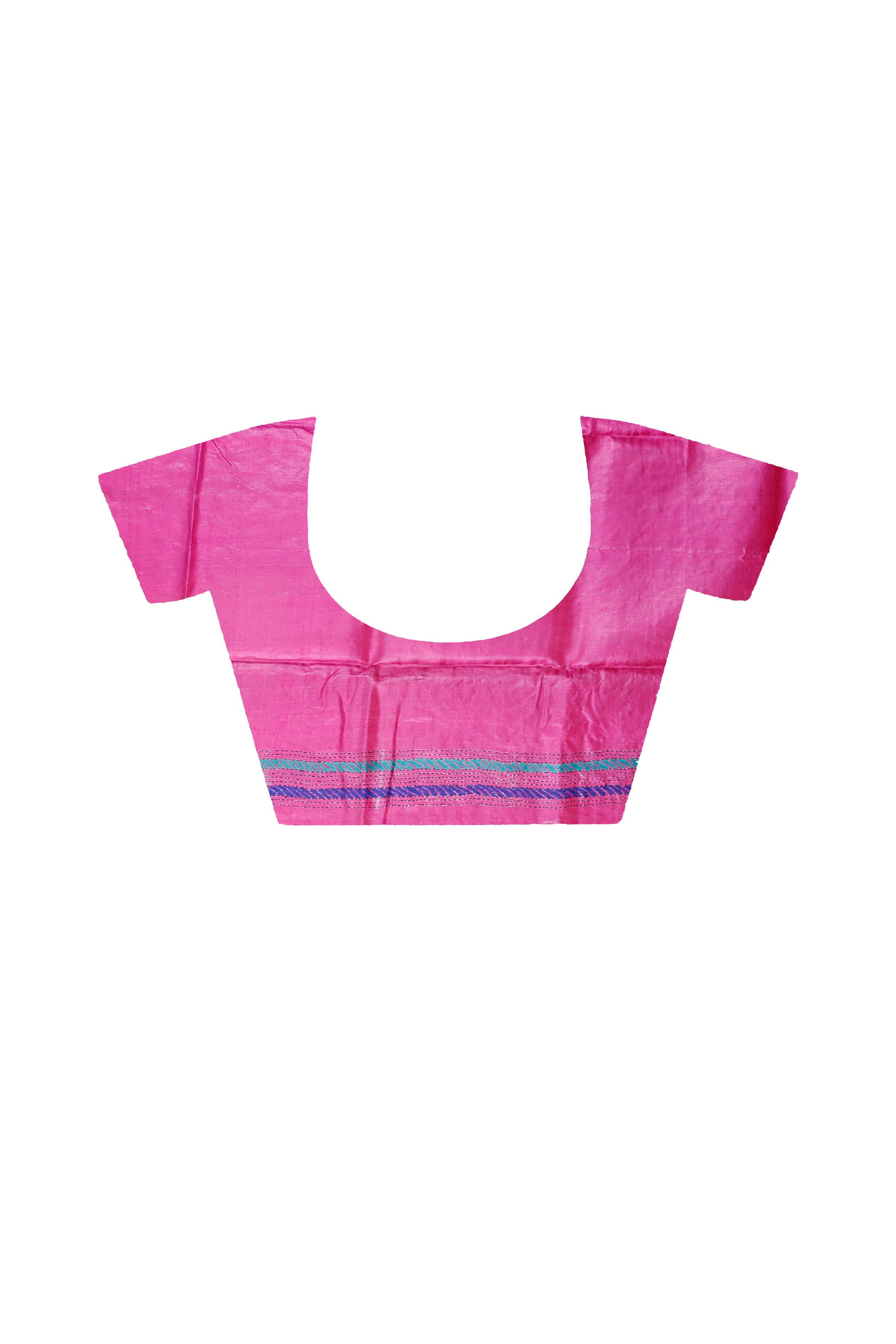 Pink Color Dye Tussar Multicolor Thread Work Kantha Stitch Saree