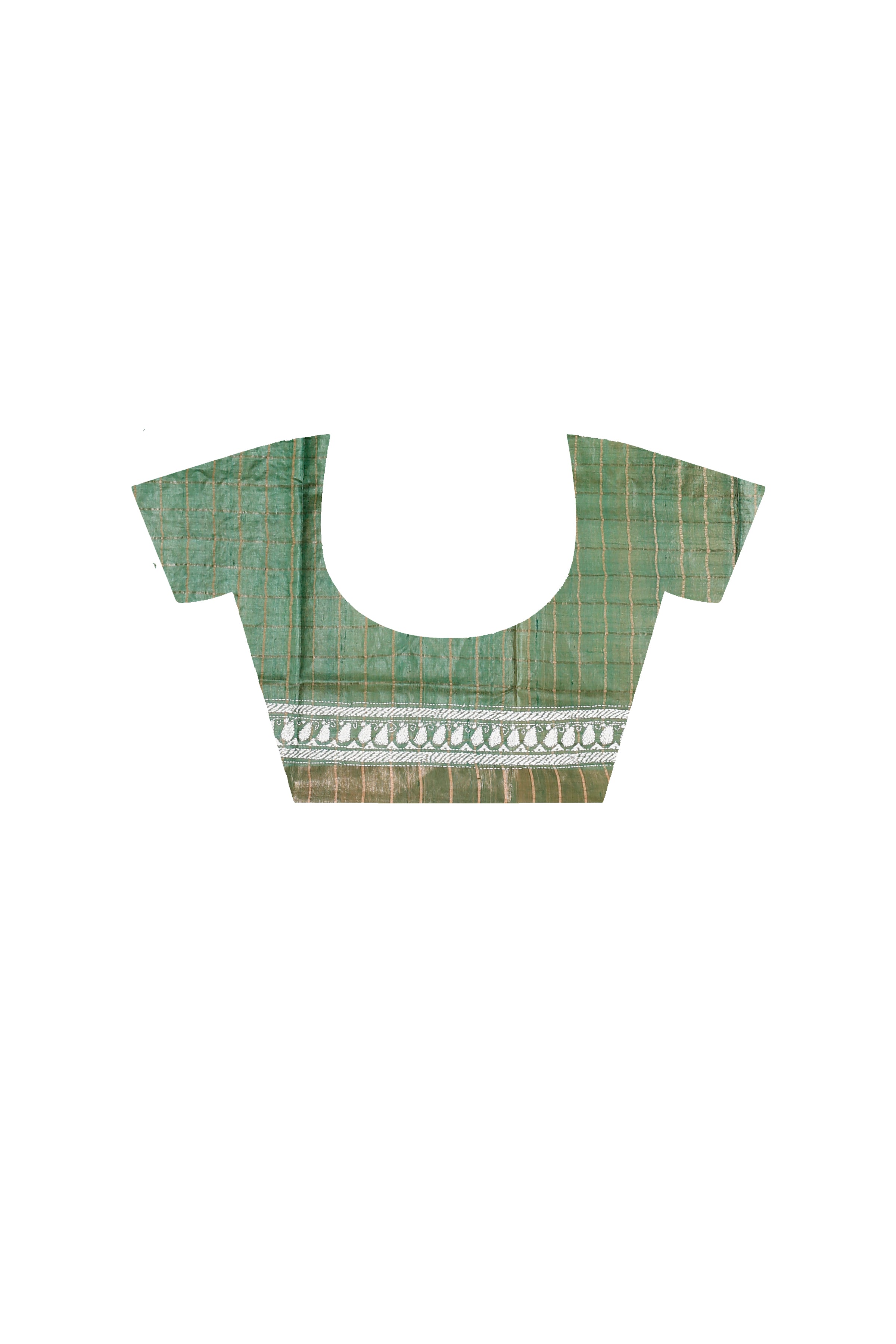 Zori Border and Checks Pure Dye Tussar Kantha Stitch Saree