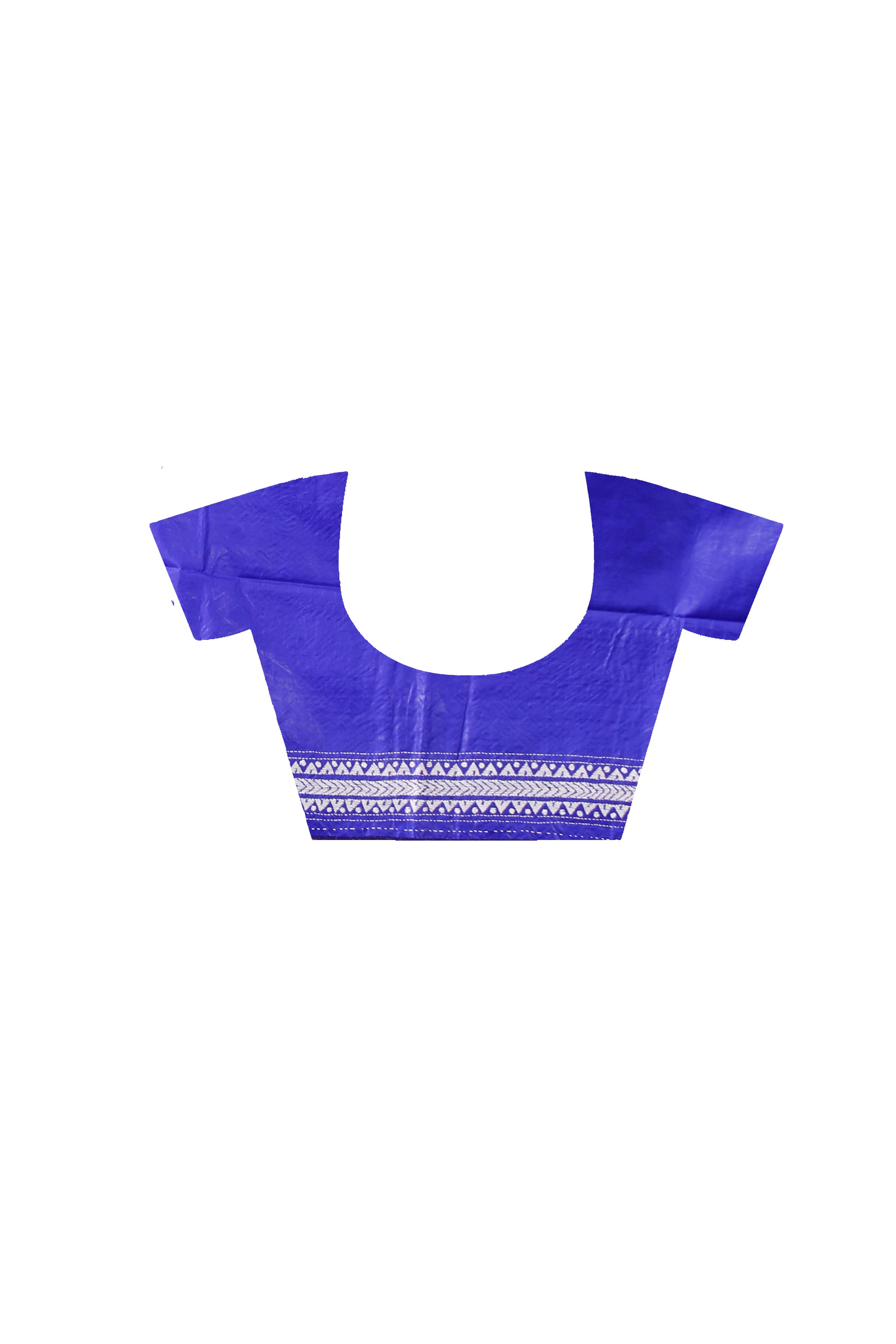 Blue Pure Bangalore Silk white color Thread Work Geometric Kantha Stitch Saree