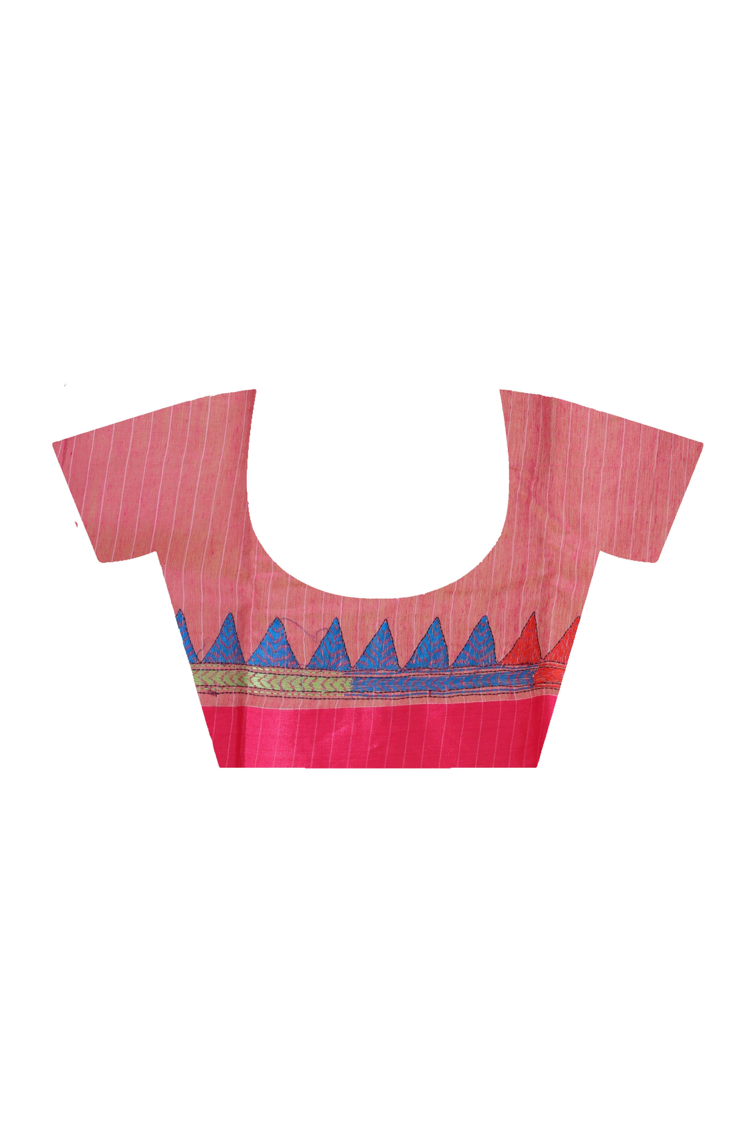 Green Color Handloom Cotton with Multicolor Thread Work Kantha Stitch Saree