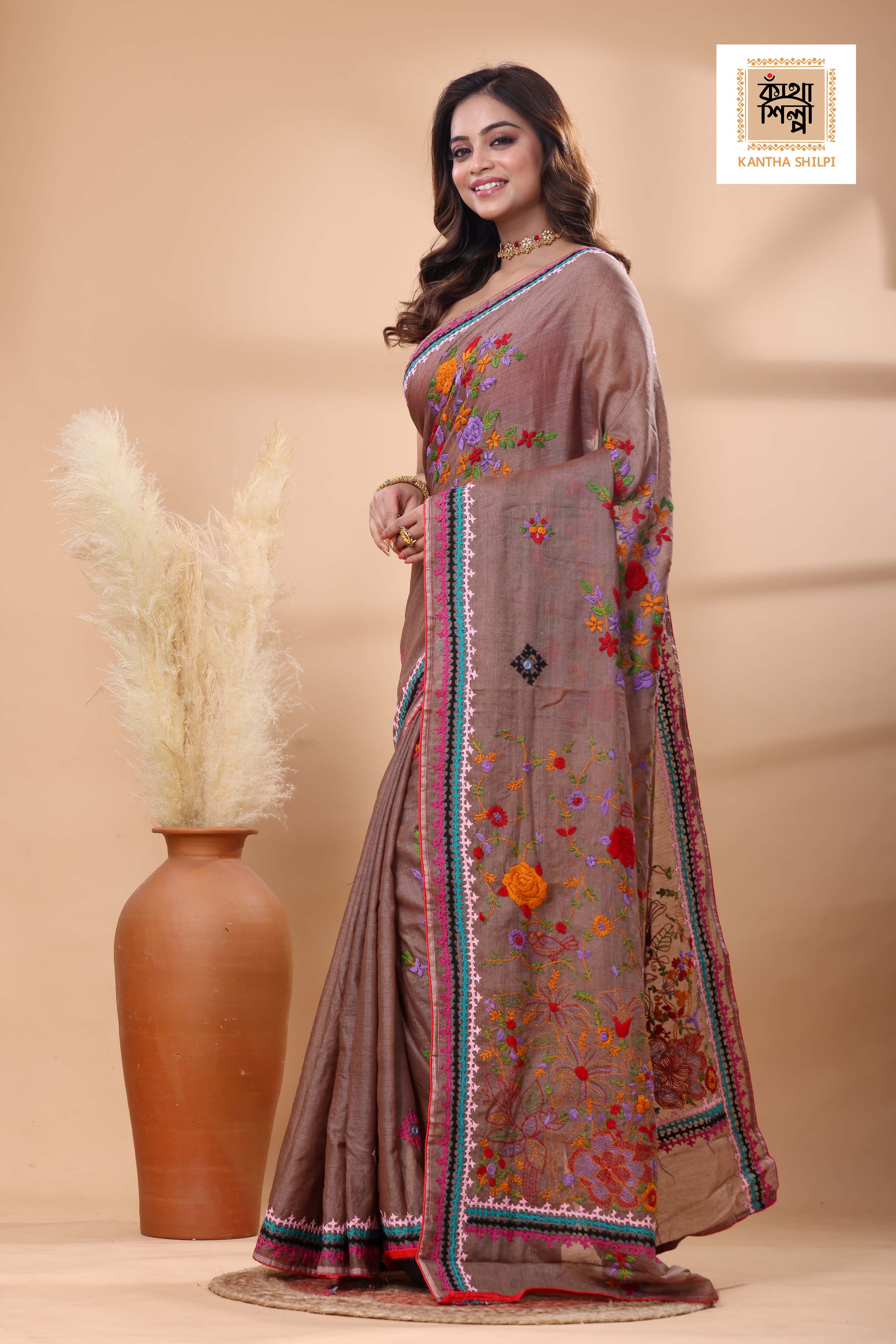 Half Tussar bullion Stitch Saree