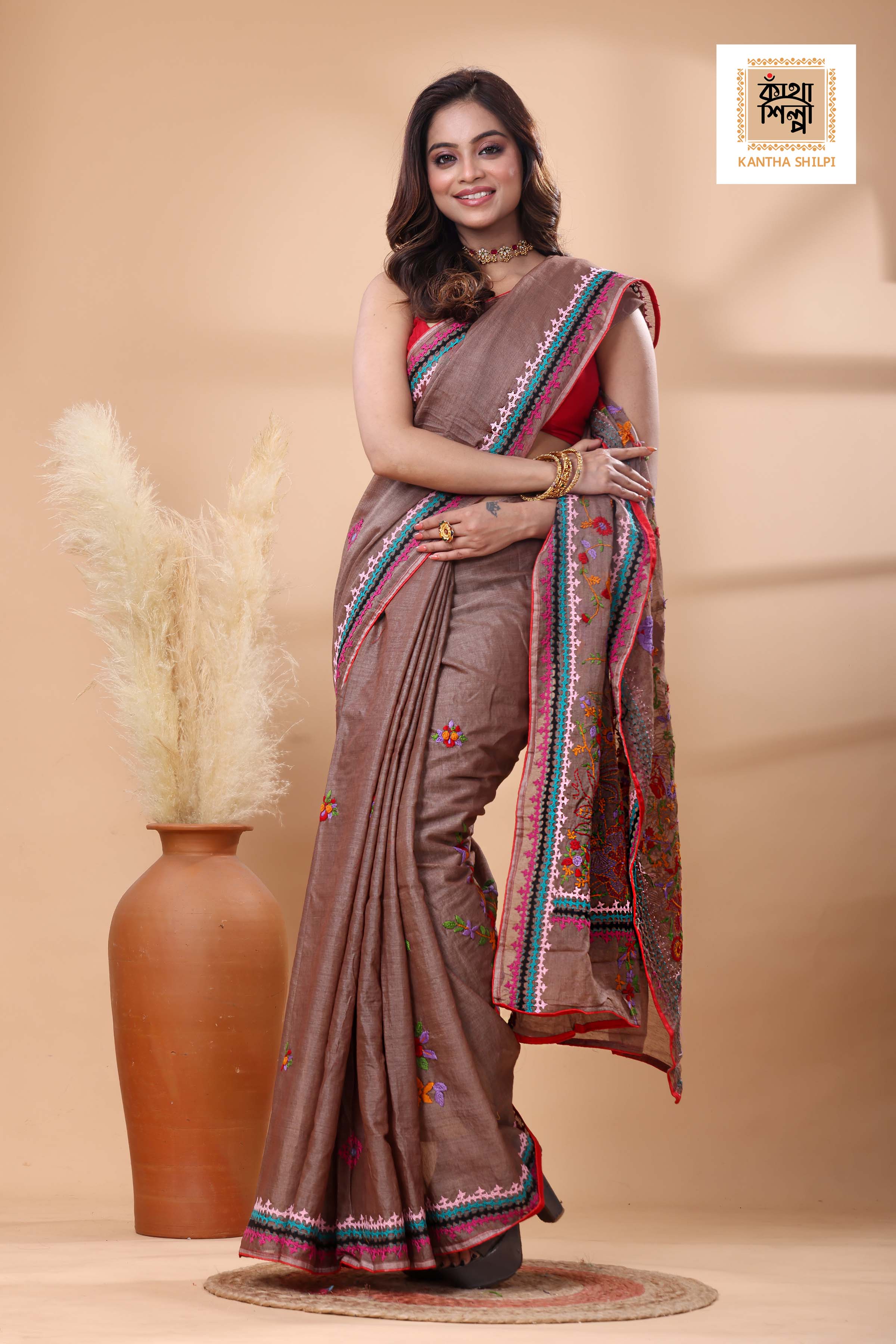 Half Tussar bullion Stitch Saree