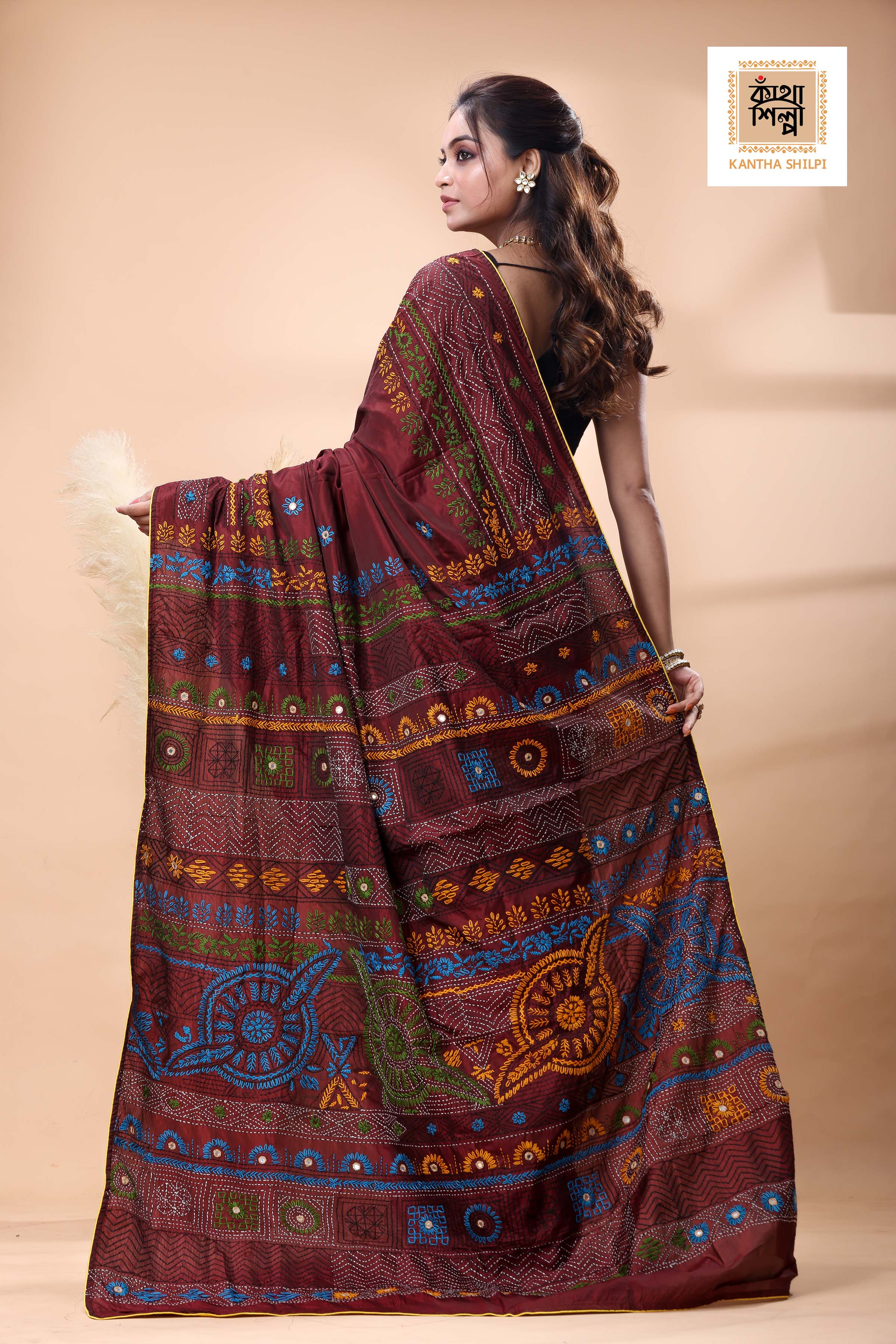 Maroon Color Bangalore Silk Multicolor Thread Work Lambani Stitch Saree