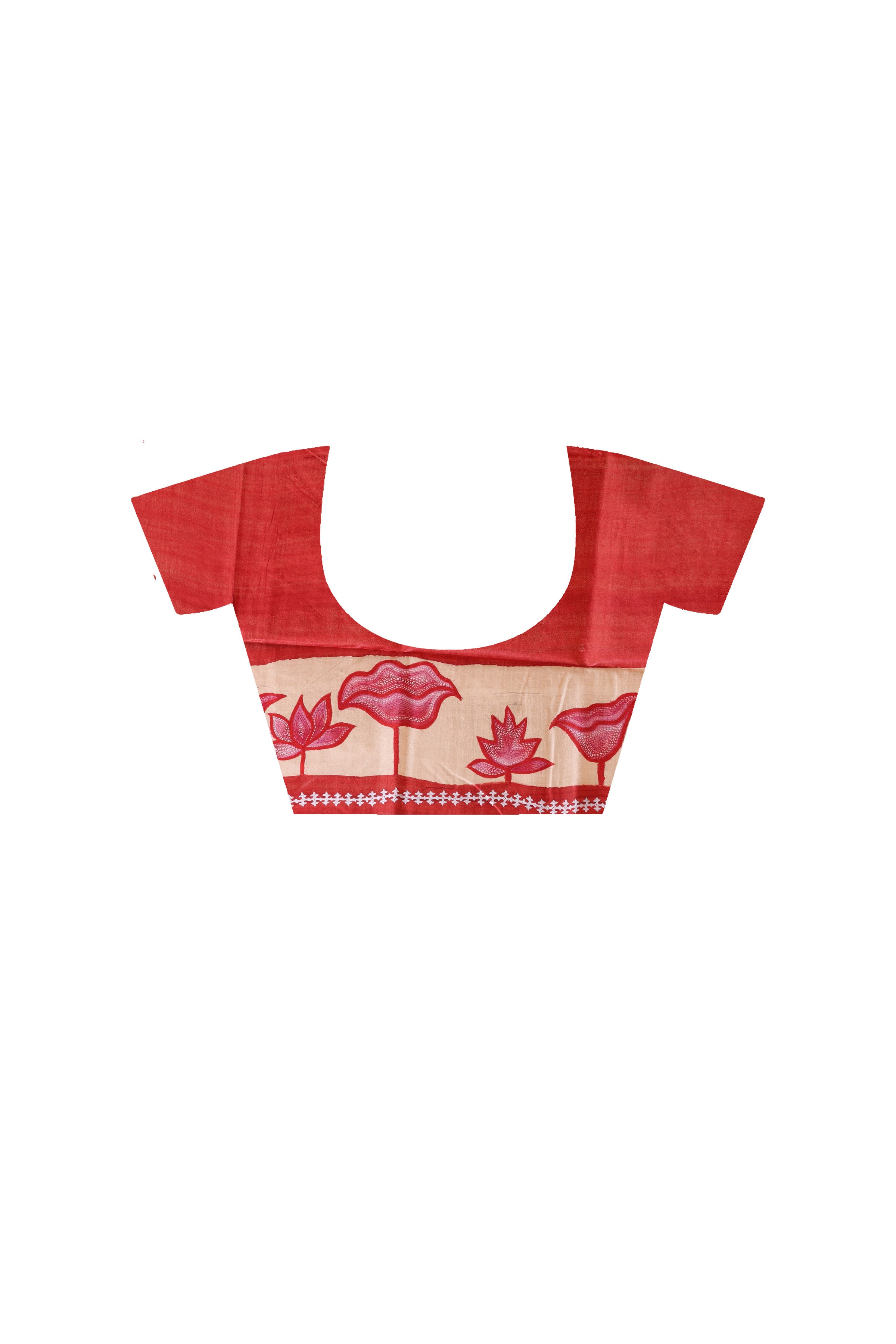 Pure Gachi Tussar Red Color Thread Work Kantha Stitch Saree