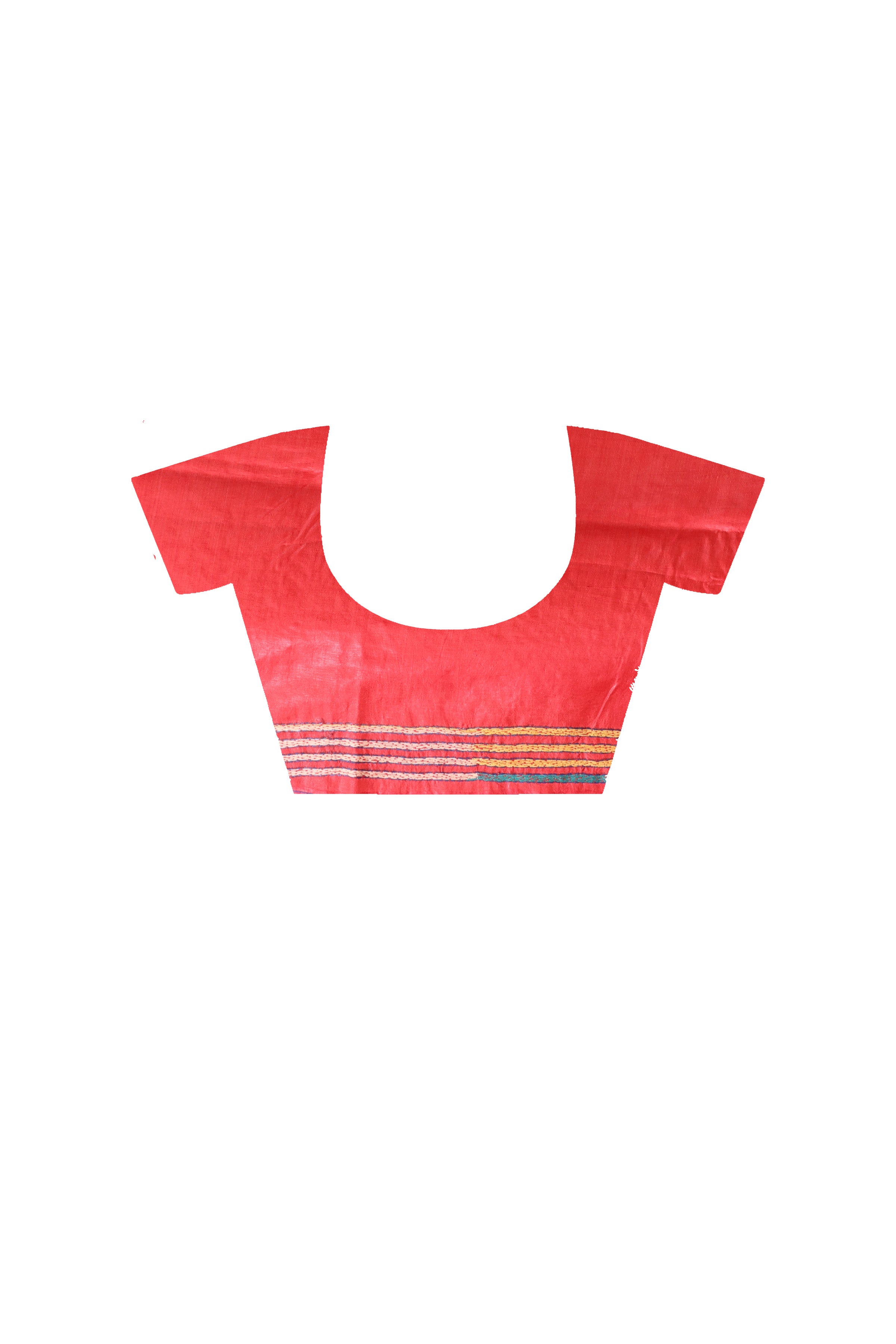 Red Pure Bangalore Silk Multicolor Thread Work Kantha Stitch Saree