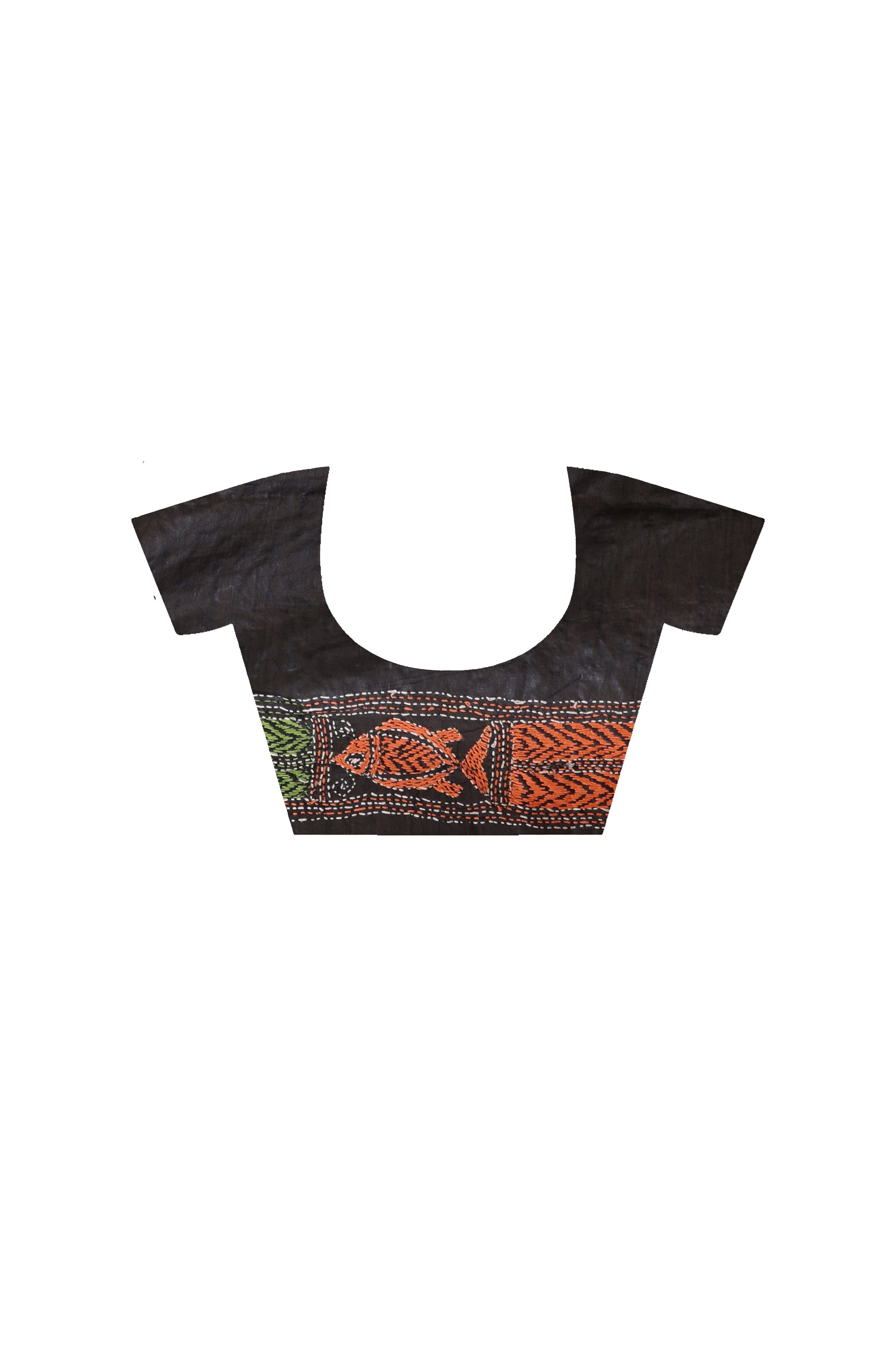 Black Pure Bangalore Silk Multicolor Thread Work Kantha Stitch Saree
