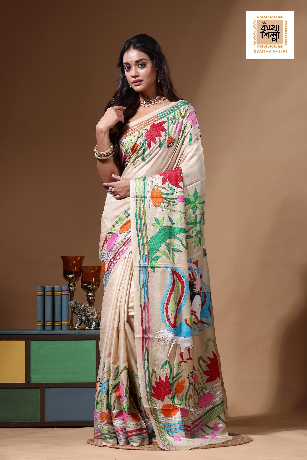 Pure Gachi Tussar Kantha Stitch Saree SN2630619