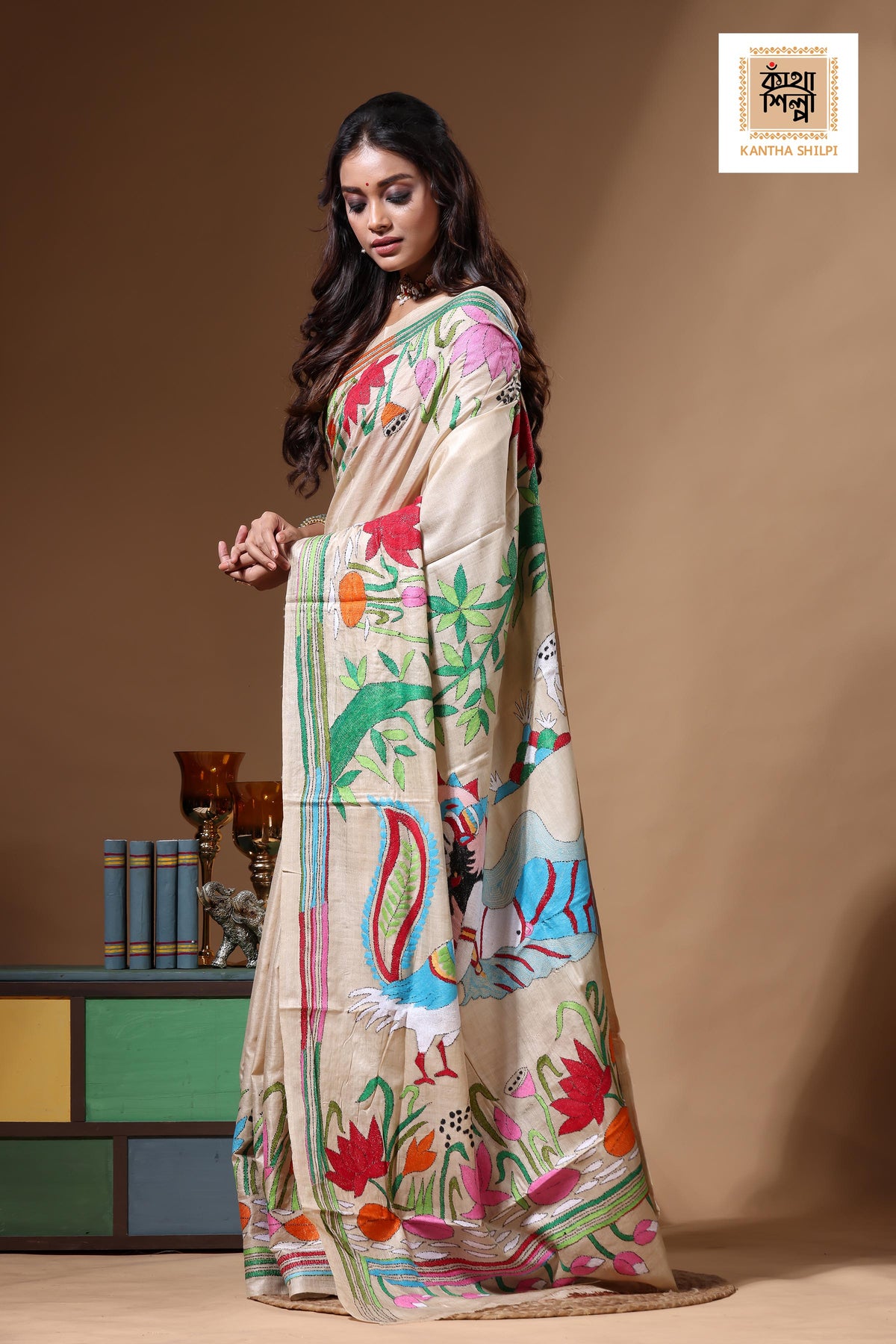 Pure Gachi Tussar Kantha Stitch Saree SN2630619