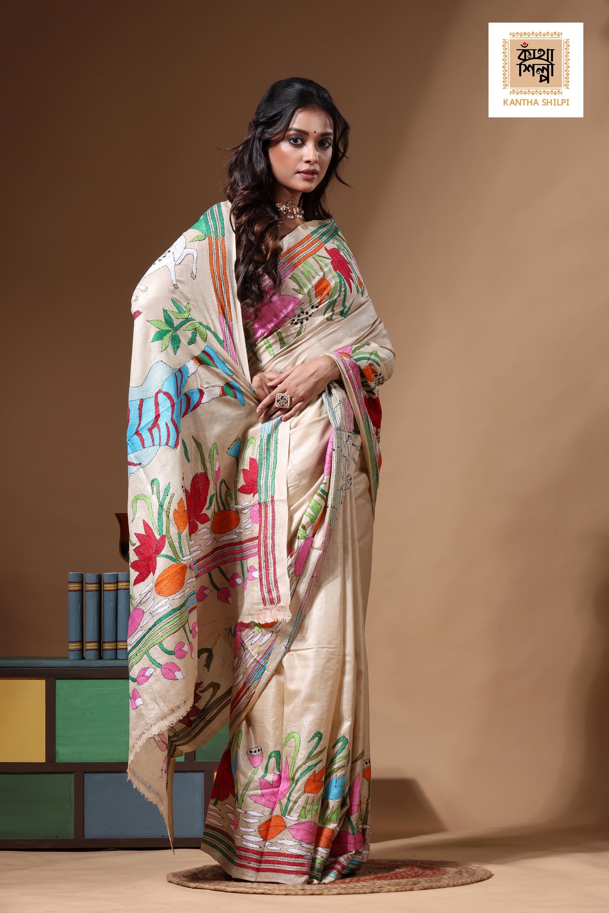 Pure Gachi Tussar Kantha Stitch Saree SN2630619