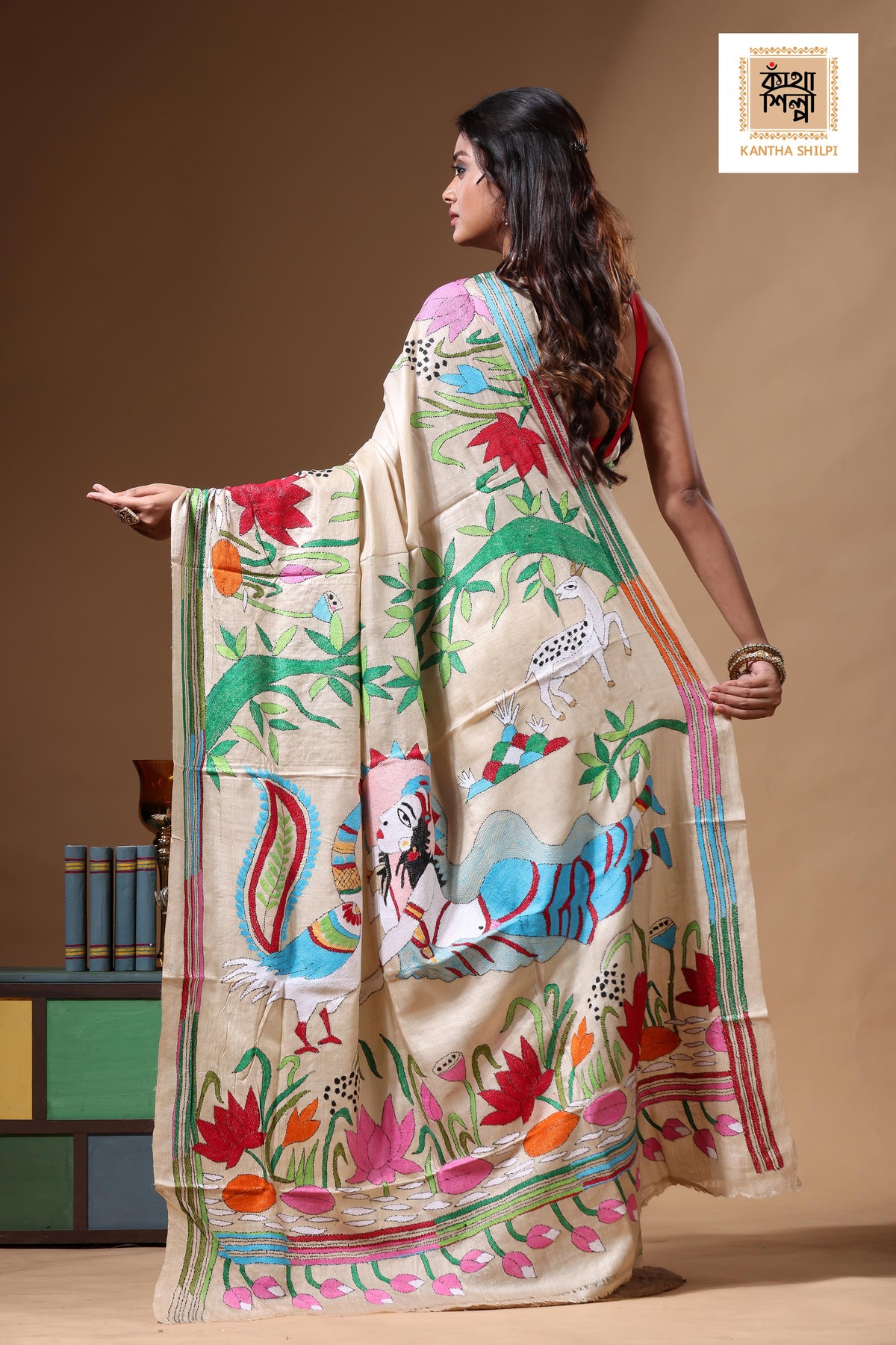 Pure Gachi Tussar Kantha Stitch Saree SN2630619