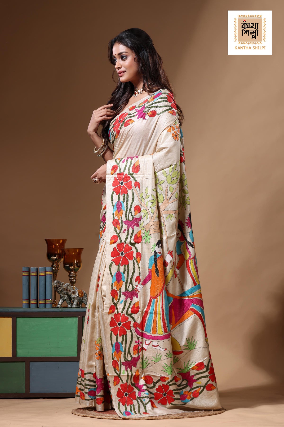 Pure Gachi Tussar Kantha Stitch Saree SN2630637
