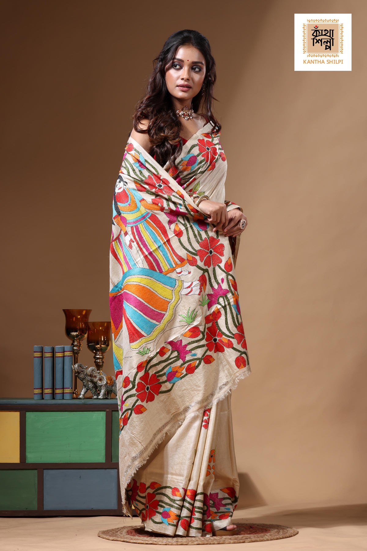Pure Gachi Tussar Kantha Stitch Saree SN2630637