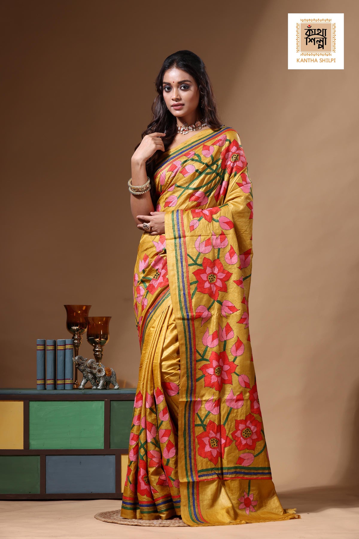 Dye Pure Gachi Tussar Kantha Stitch Saree SN2630650