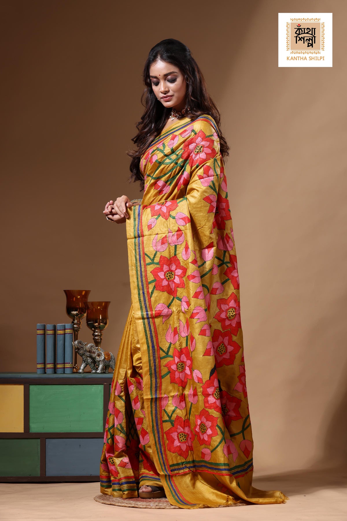 Dye Pure Gachi Tussar Kantha Stitch Saree SN2630650