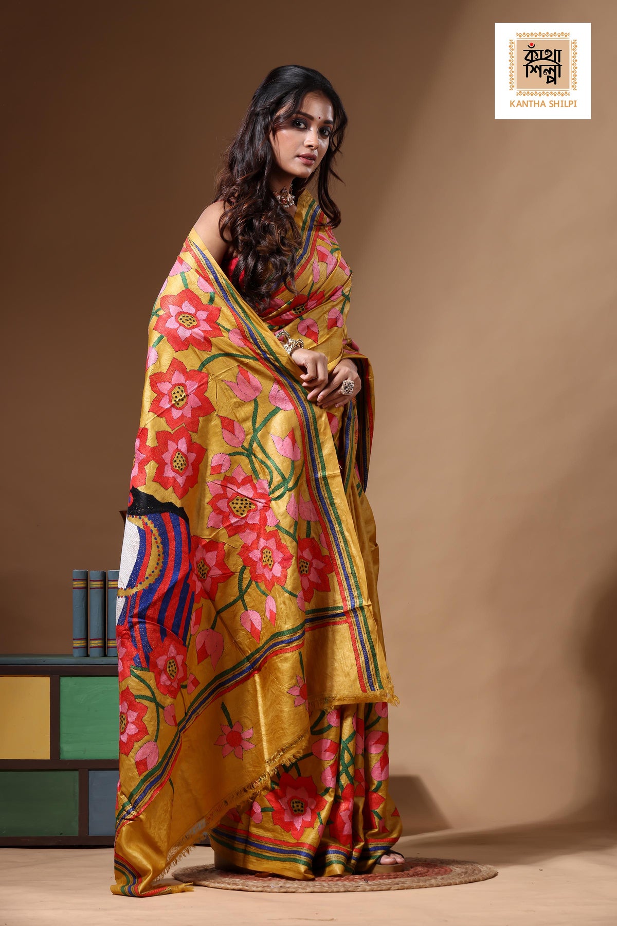 Dye Pure Gachi Tussar Kantha Stitch Saree SN2630650