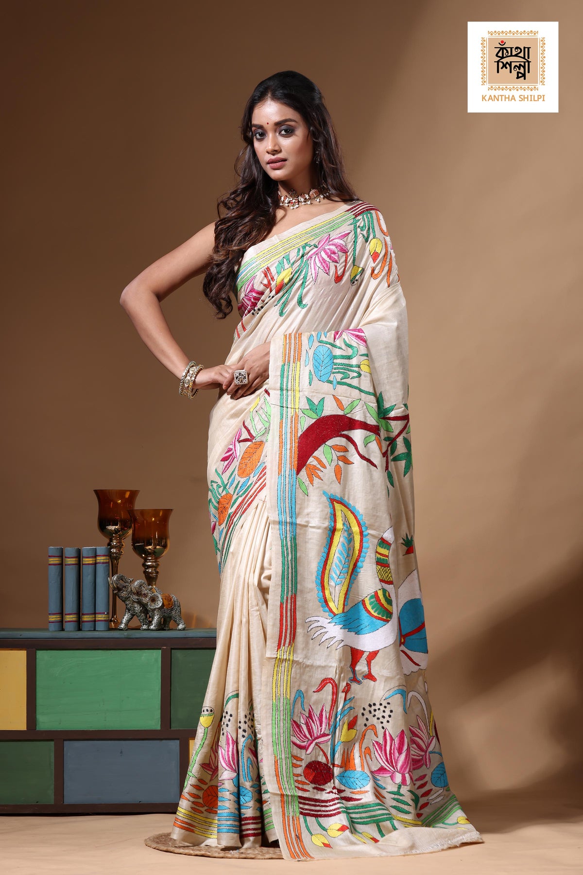 Pure Gachi Tussar Kantha Stitch Saree SN2630656