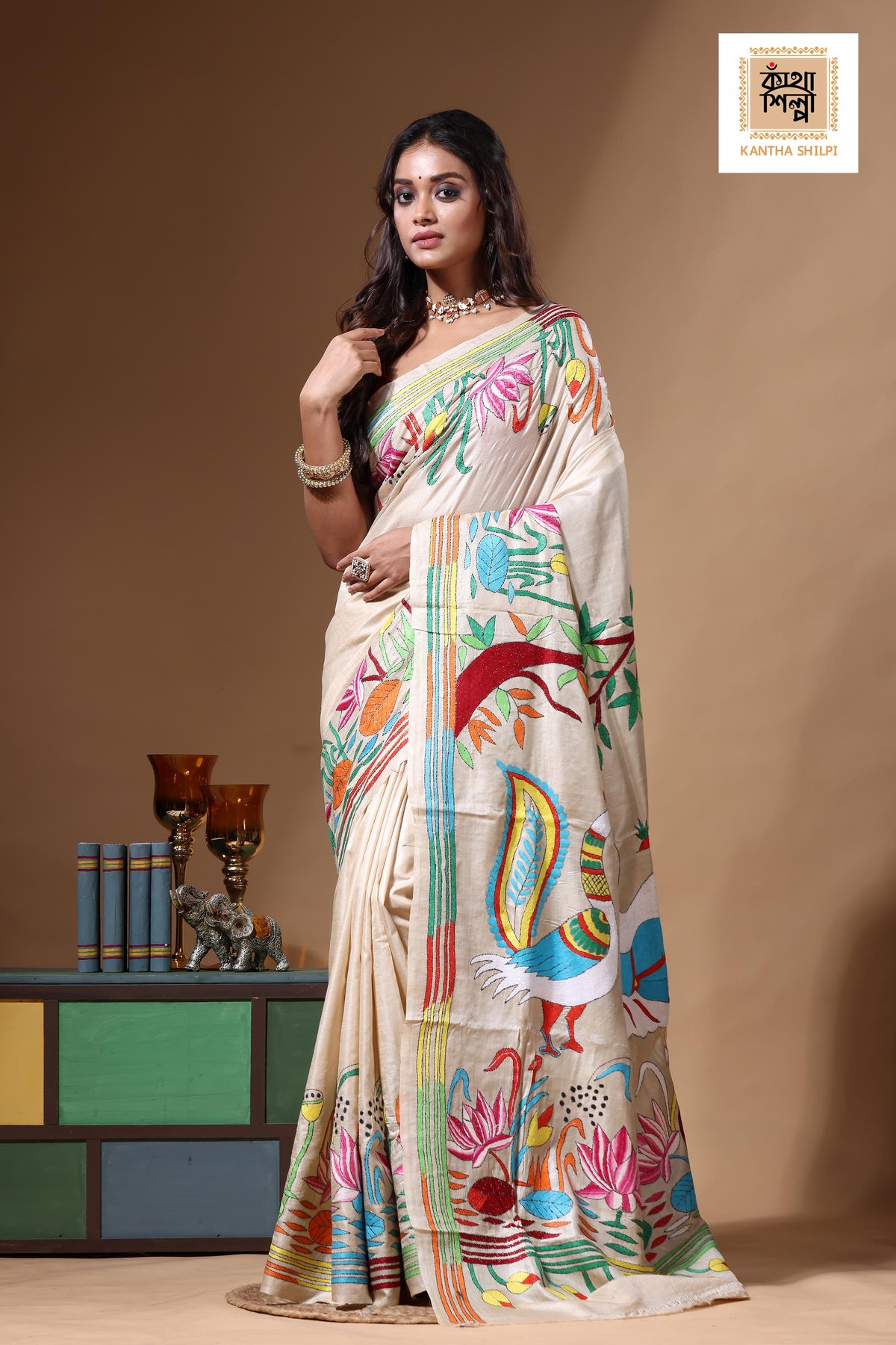Pure Gachi Tussar Kantha Stitch Saree SN2630656