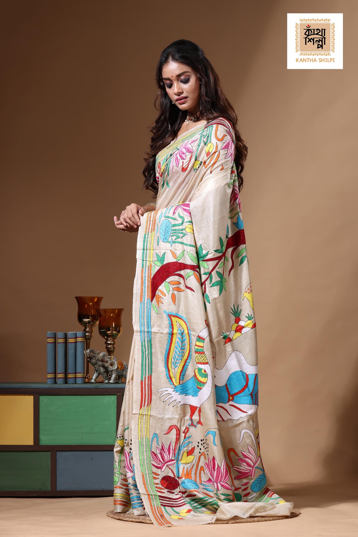 Pure Gachi Tussar Kantha Stitch Saree SN2630656