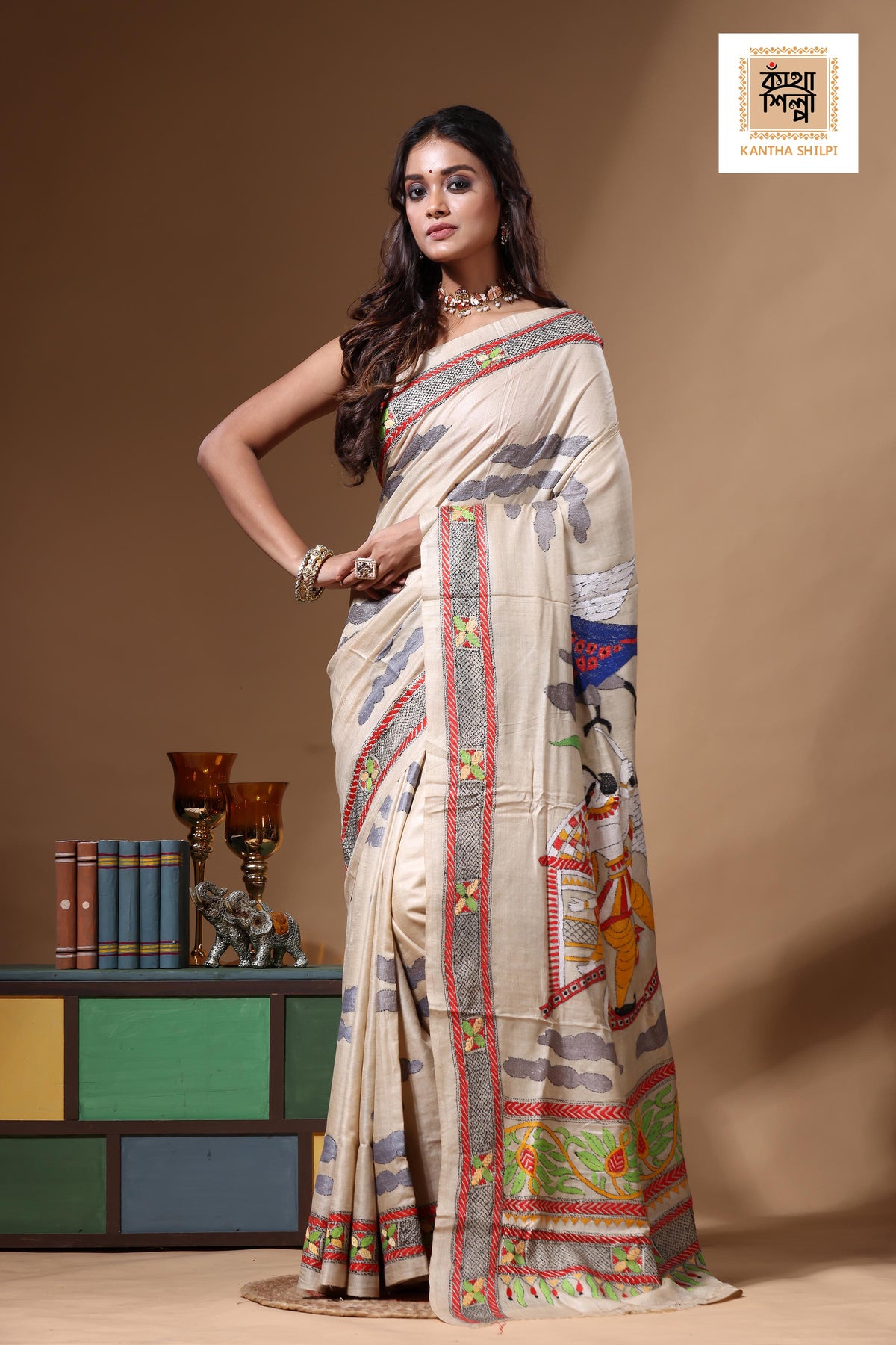Pure Gachi Tussar Kantha Stitch Saree SN2630674