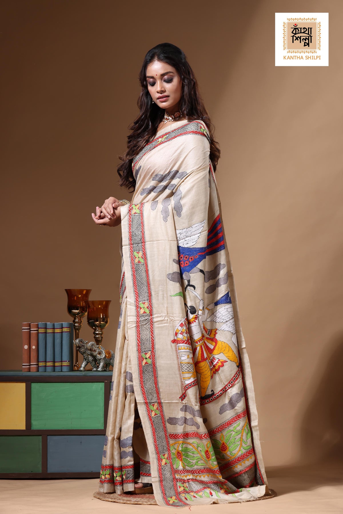 Pure Gachi Tussar Kantha Stitch Saree SN2630674