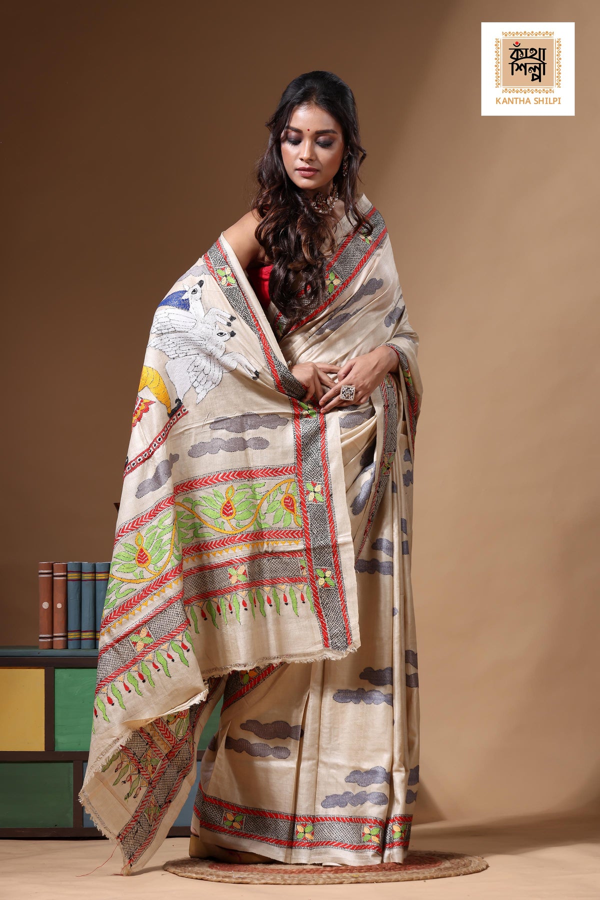 Pure Gachi Tussar Kantha Stitch Saree SN2630674