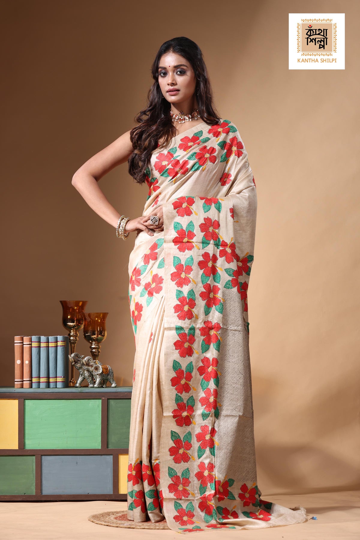 Pure Gachi Tussar Kantha Stitch Saree SN2630680