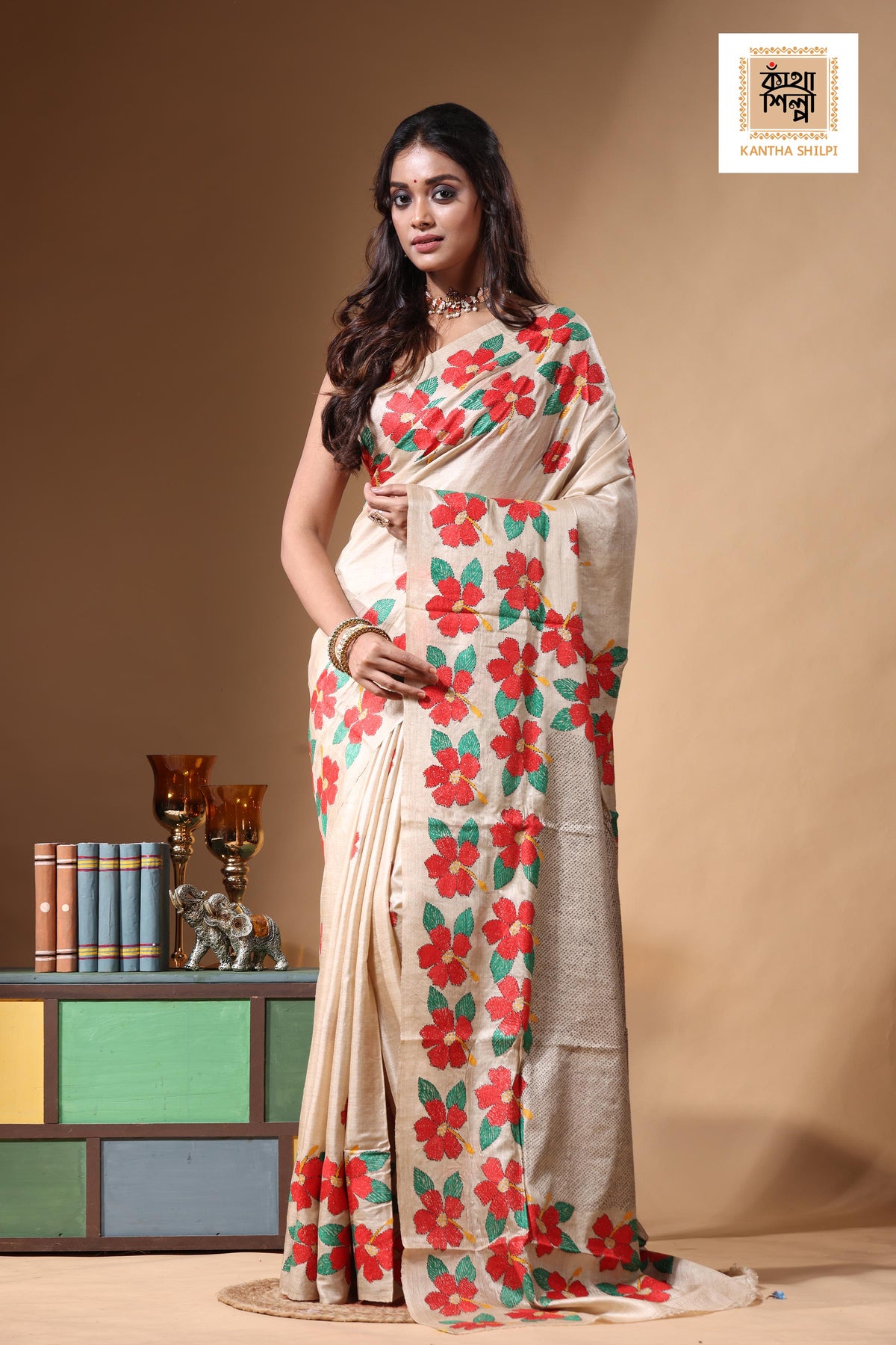 Pure Gachi Tussar Kantha Stitch Saree SN2630680