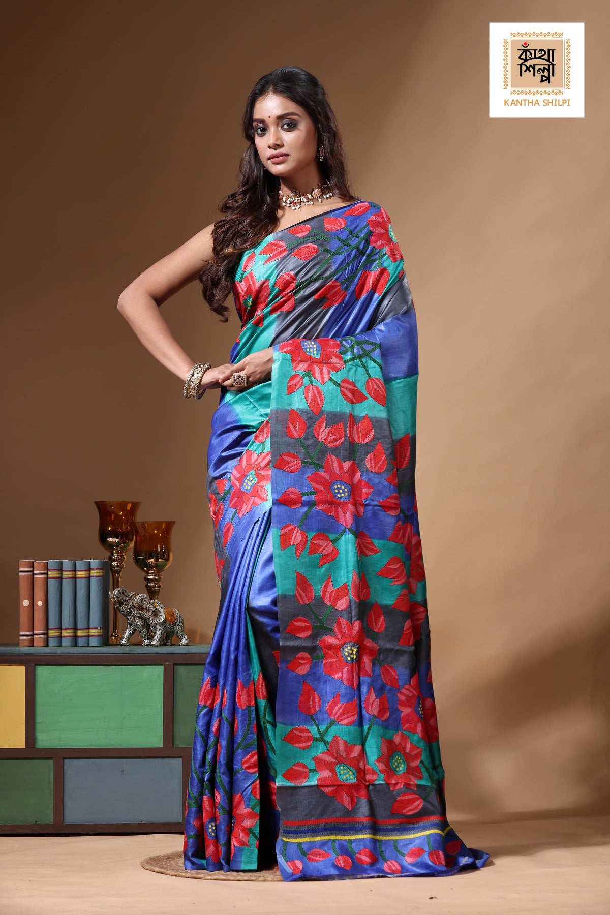 Dye Pure Gachi Tussar Kantha Stitch Saree SN2630693