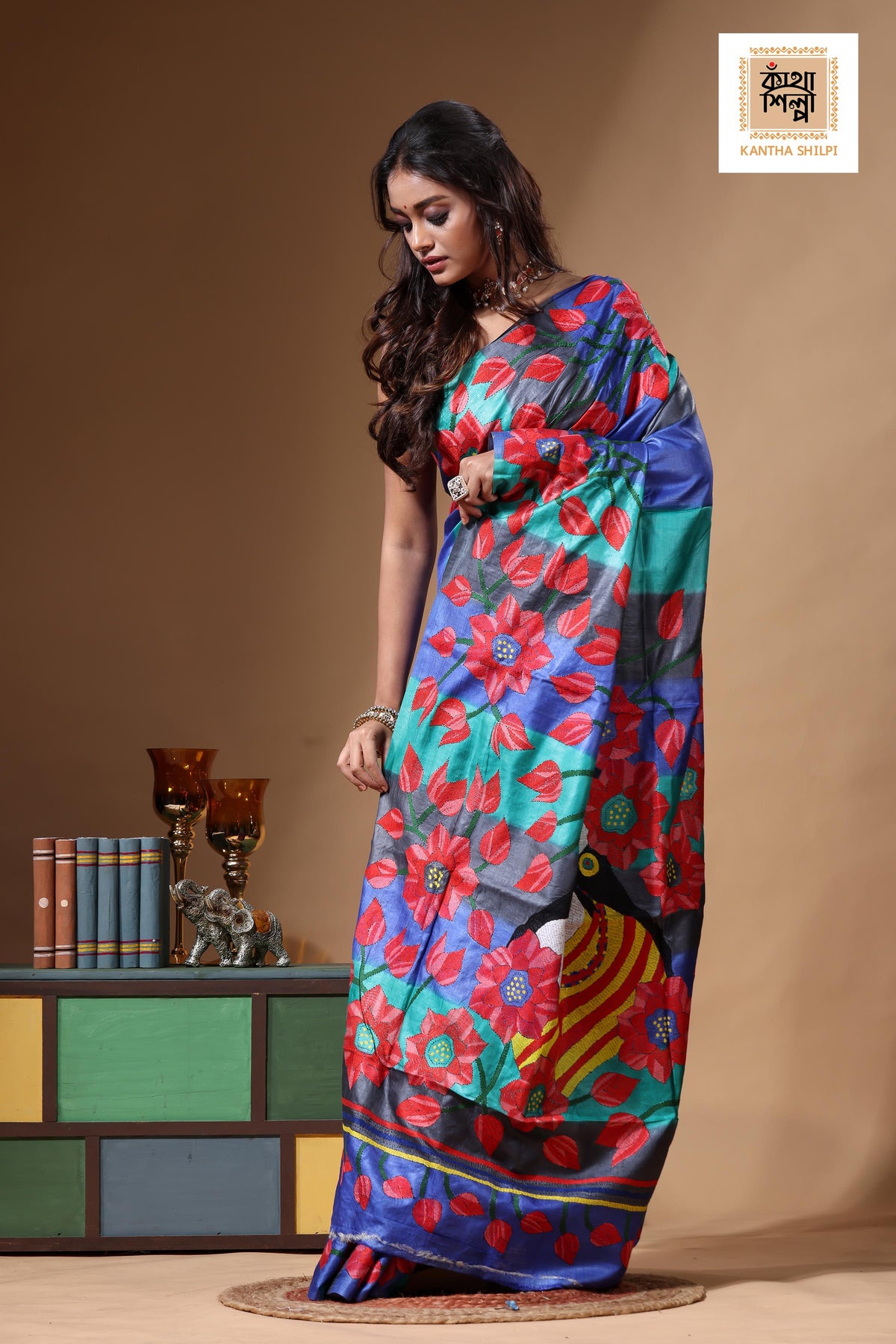 Dye Pure Gachi Tussar Kantha Stitch Saree SN2630693
