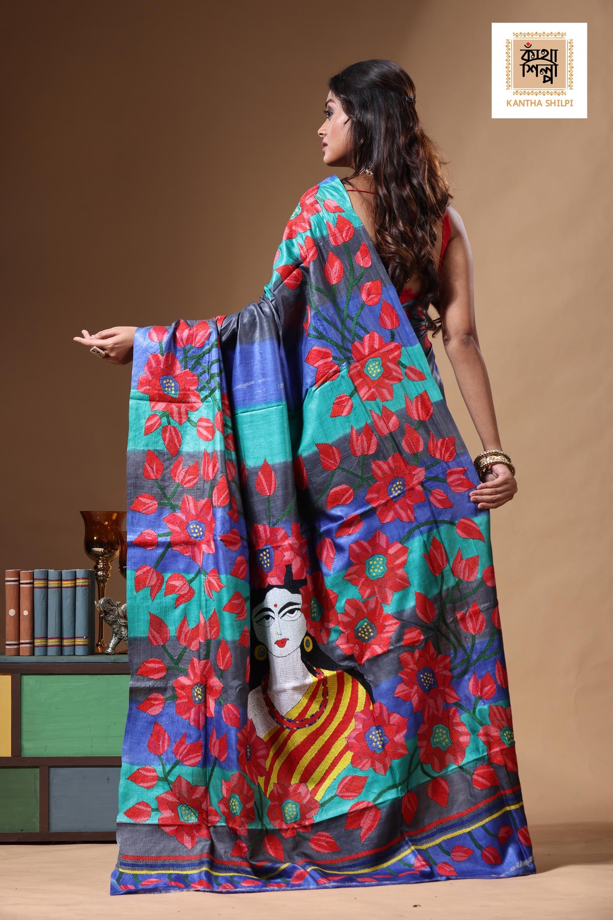 Dye Pure Gachi Tussar Kantha Stitch Saree SN2630693