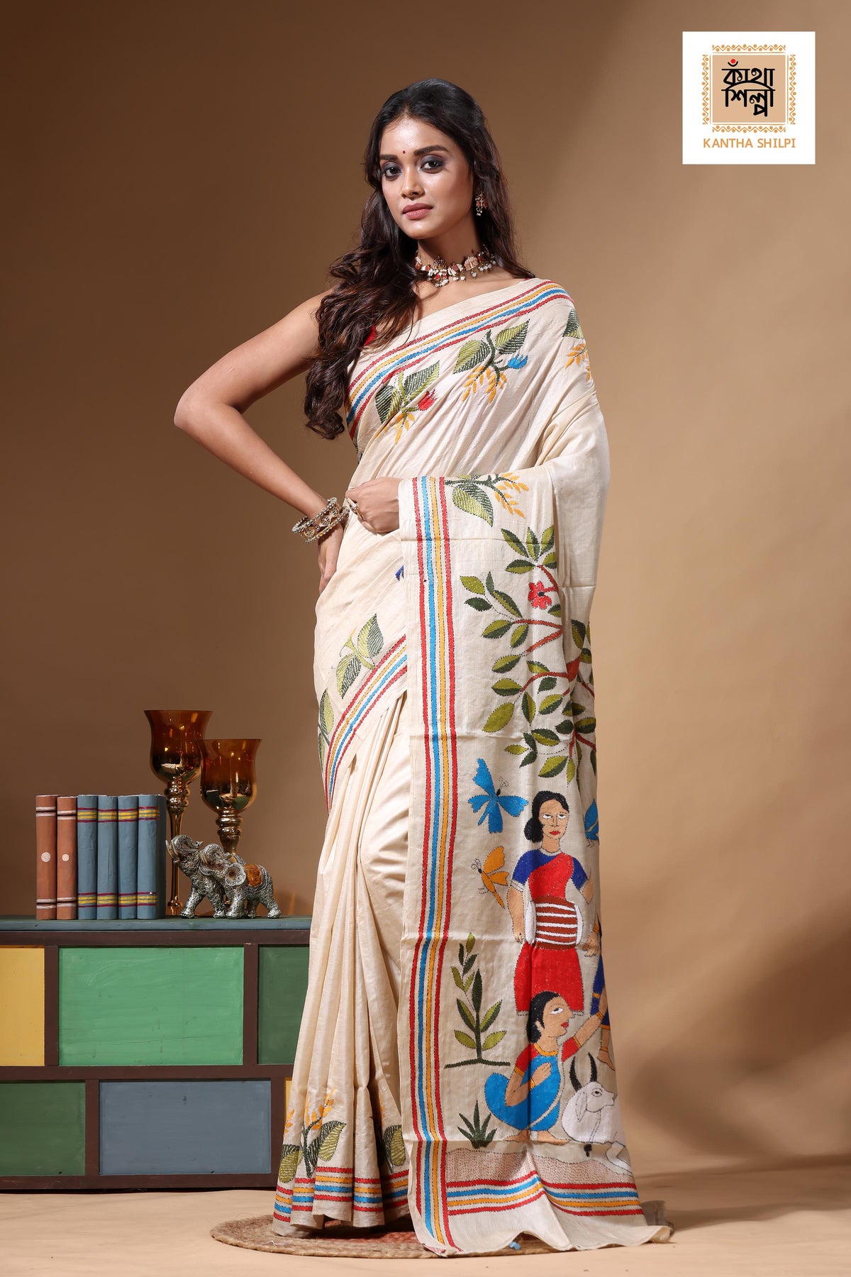 Pure Gachi Tussar Kantha Stitch Saree SN2630699