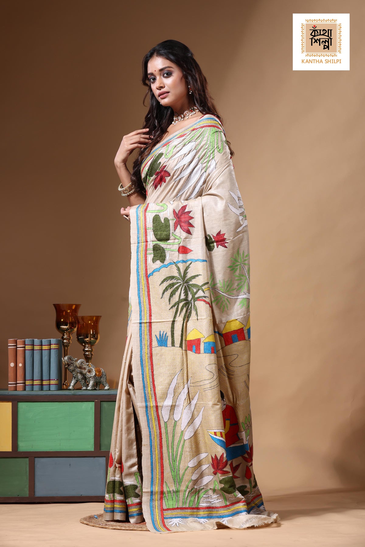 Pure Gachi Tussar Kantha Stitch Saree SN2630711