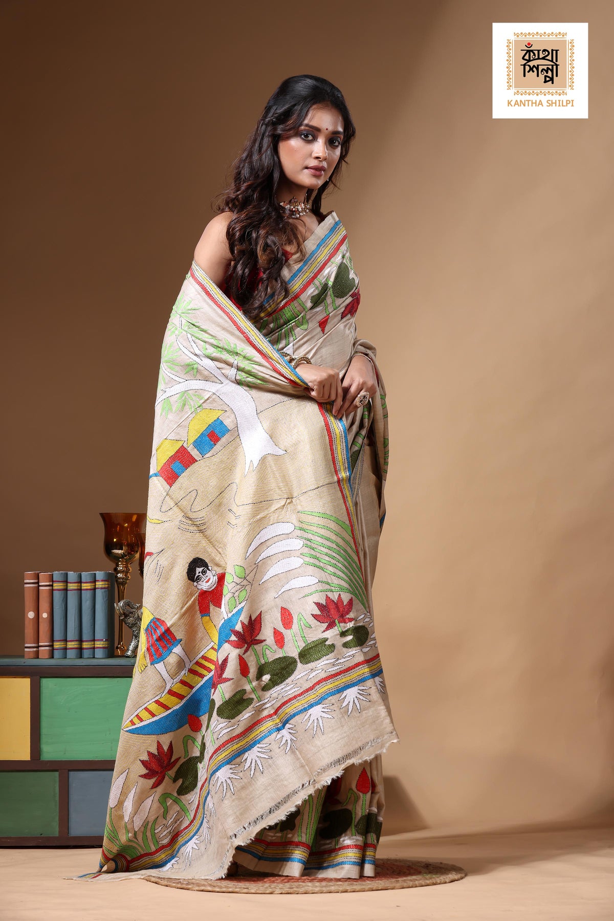 Pure Gachi Tussar Kantha Stitch Saree SN2630711
