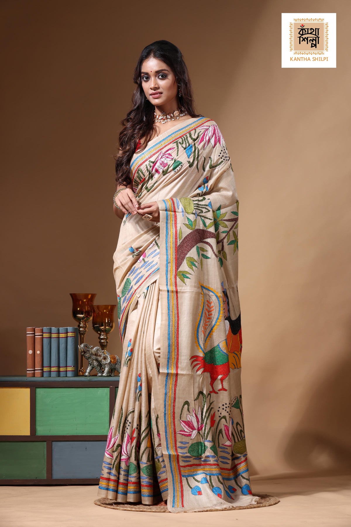 Pure Gachi Tussar Kantha Stitch Saree SN2630717