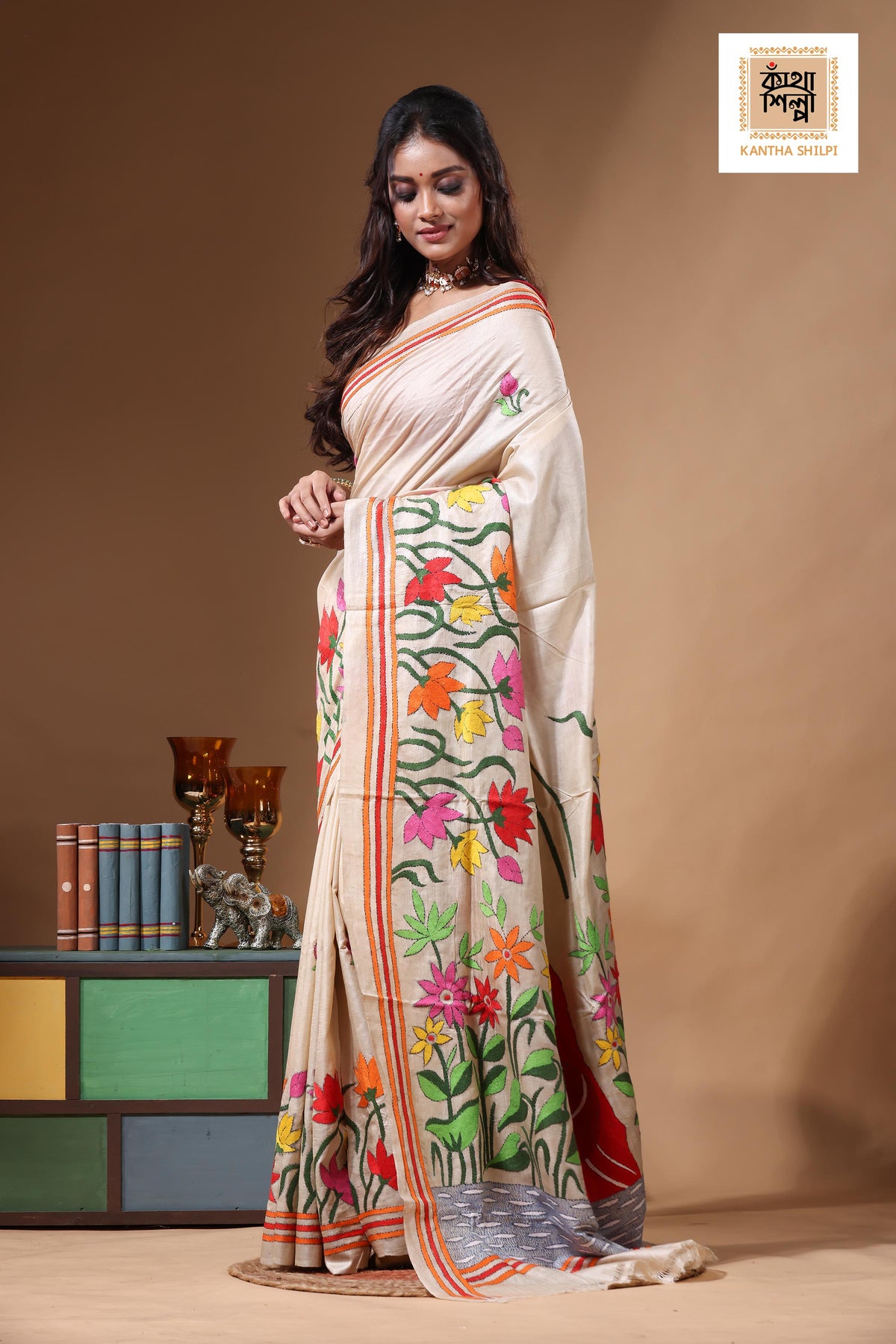 Pure Gachi Tussar Kantha Stitch Saree SN2630729