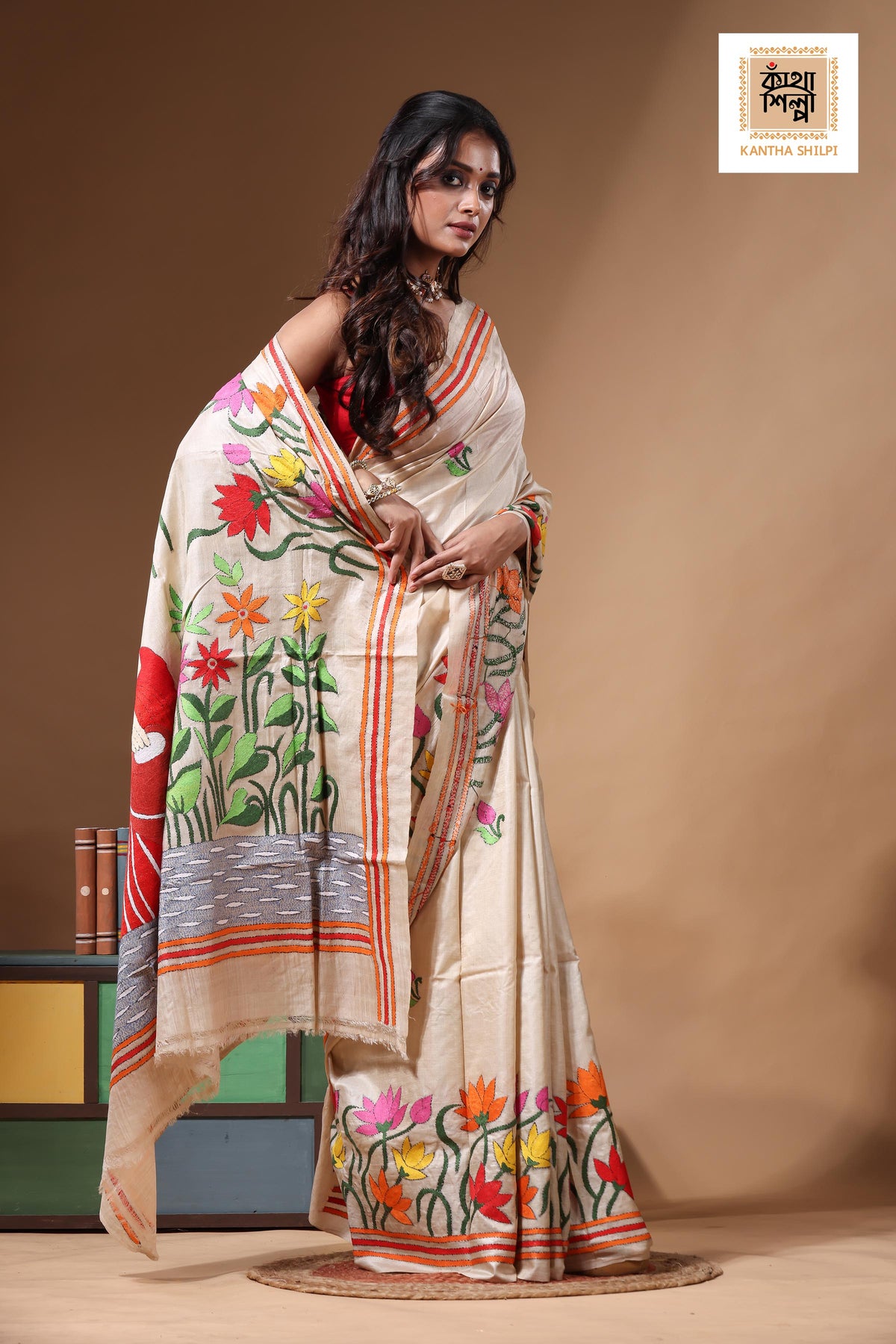 Pure Gachi Tussar Kantha Stitch Saree SN2630729