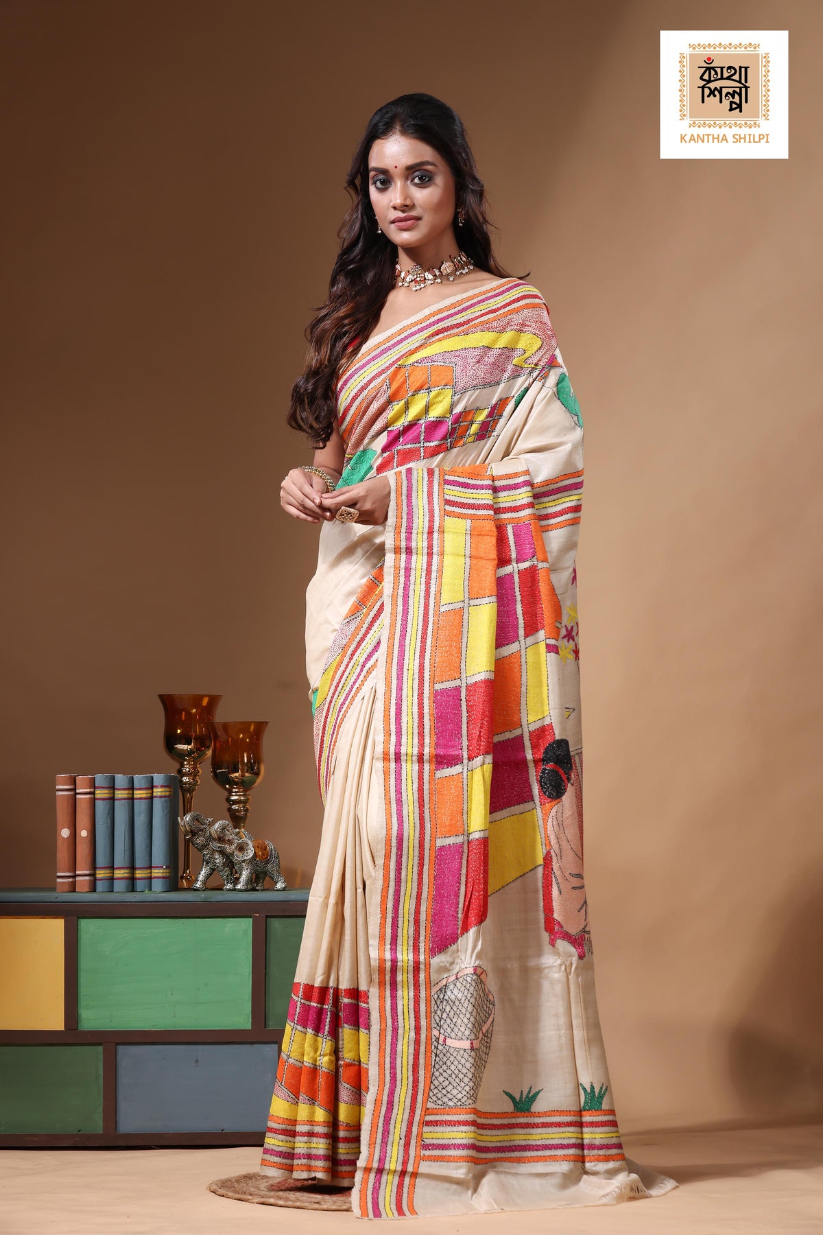 Pure Gachi Tussar Kantha Stitch Saree SN2630735