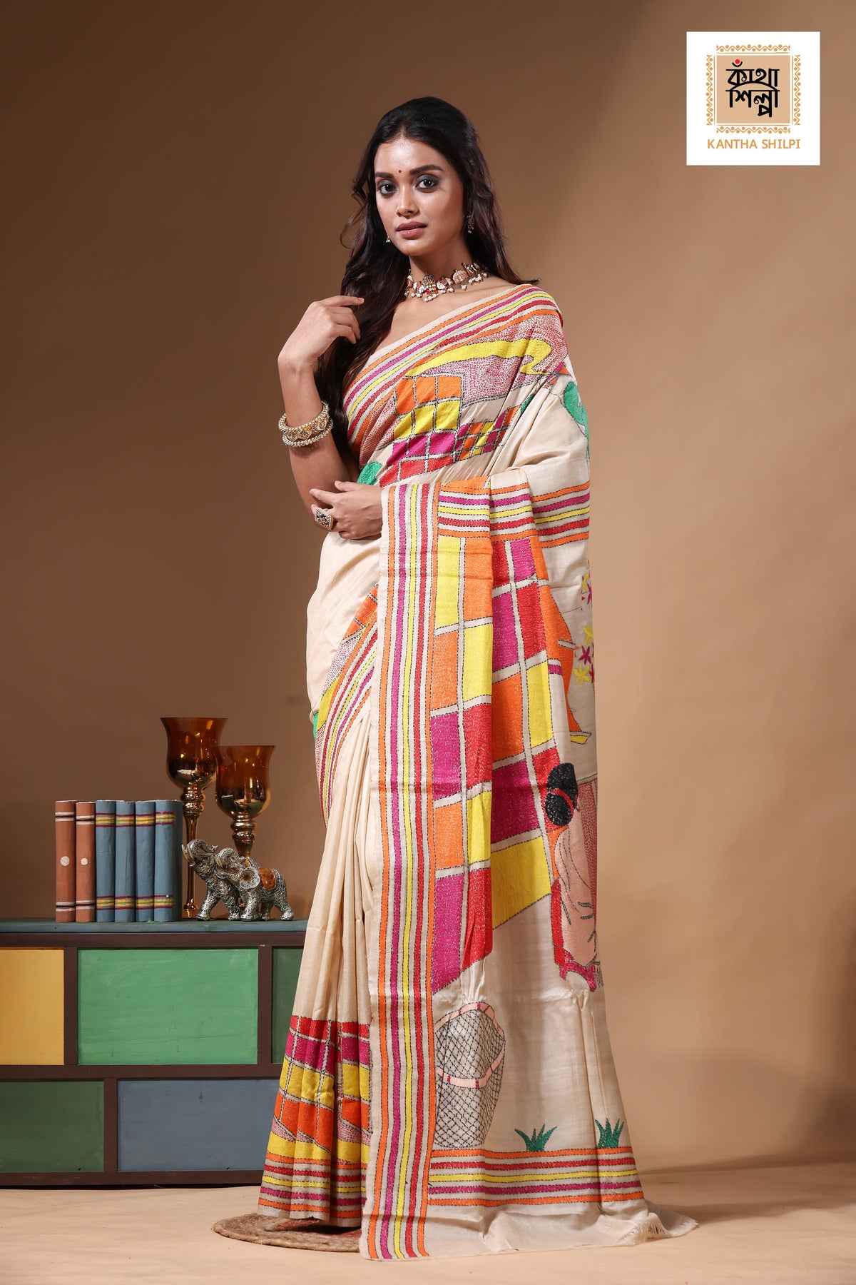 Pure Gachi Tussar Kantha Stitch Saree SN2630735