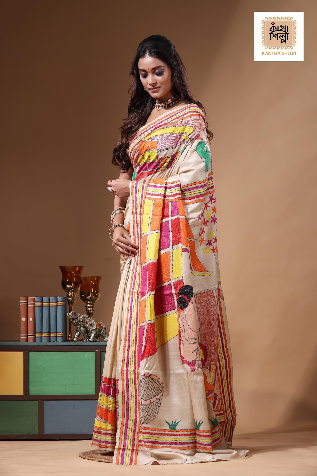 Pure Gachi Tussar Kantha Stitch Saree SN2630735