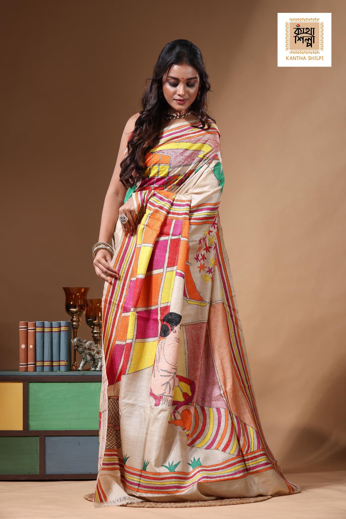 Pure Gachi Tussar Kantha Stitch Saree SN2630735