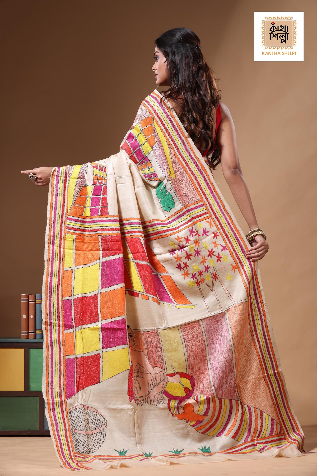 Pure Gachi Tussar Kantha Stitch Saree SN2630735