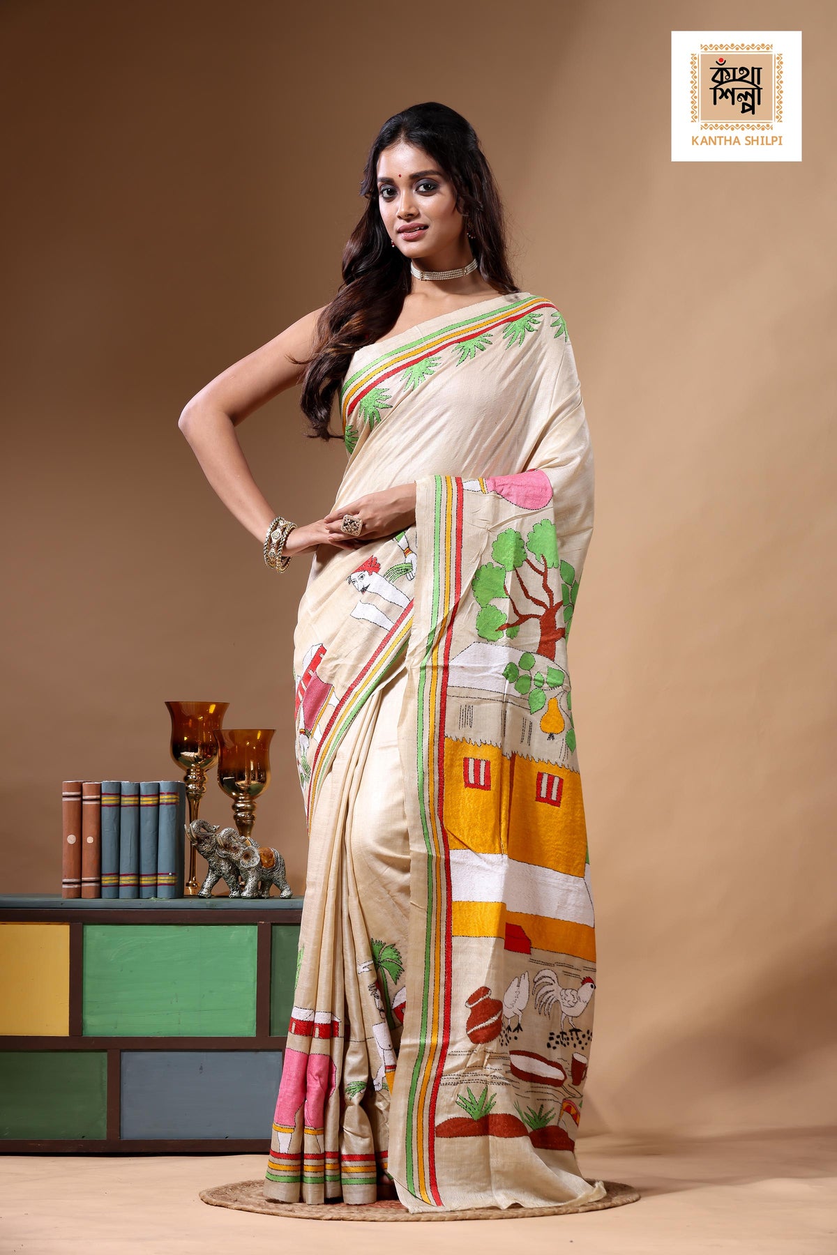 Pure Gachi Tussar Kantha Stitch Saree SN2630753