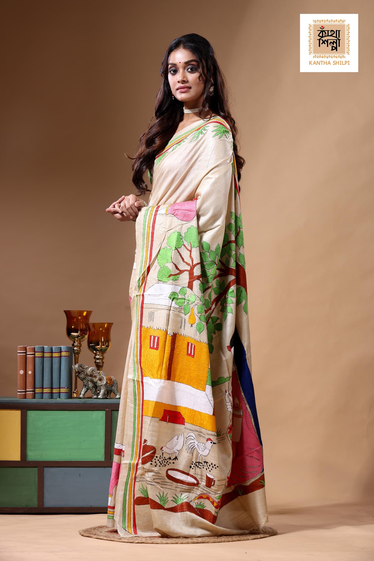 Pure Gachi Tussar Kantha Stitch Saree SN2630753