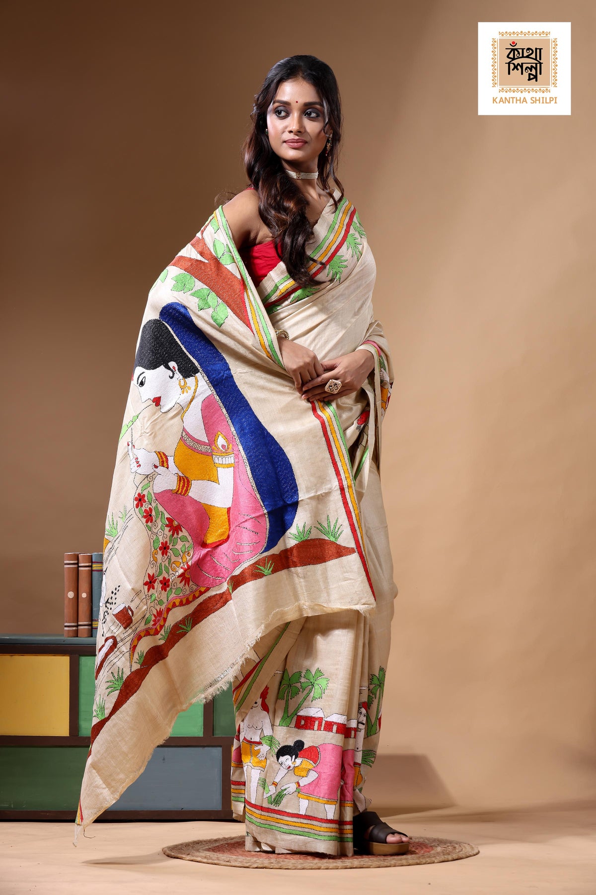 Pure Gachi Tussar Kantha Stitch Saree SN2630753