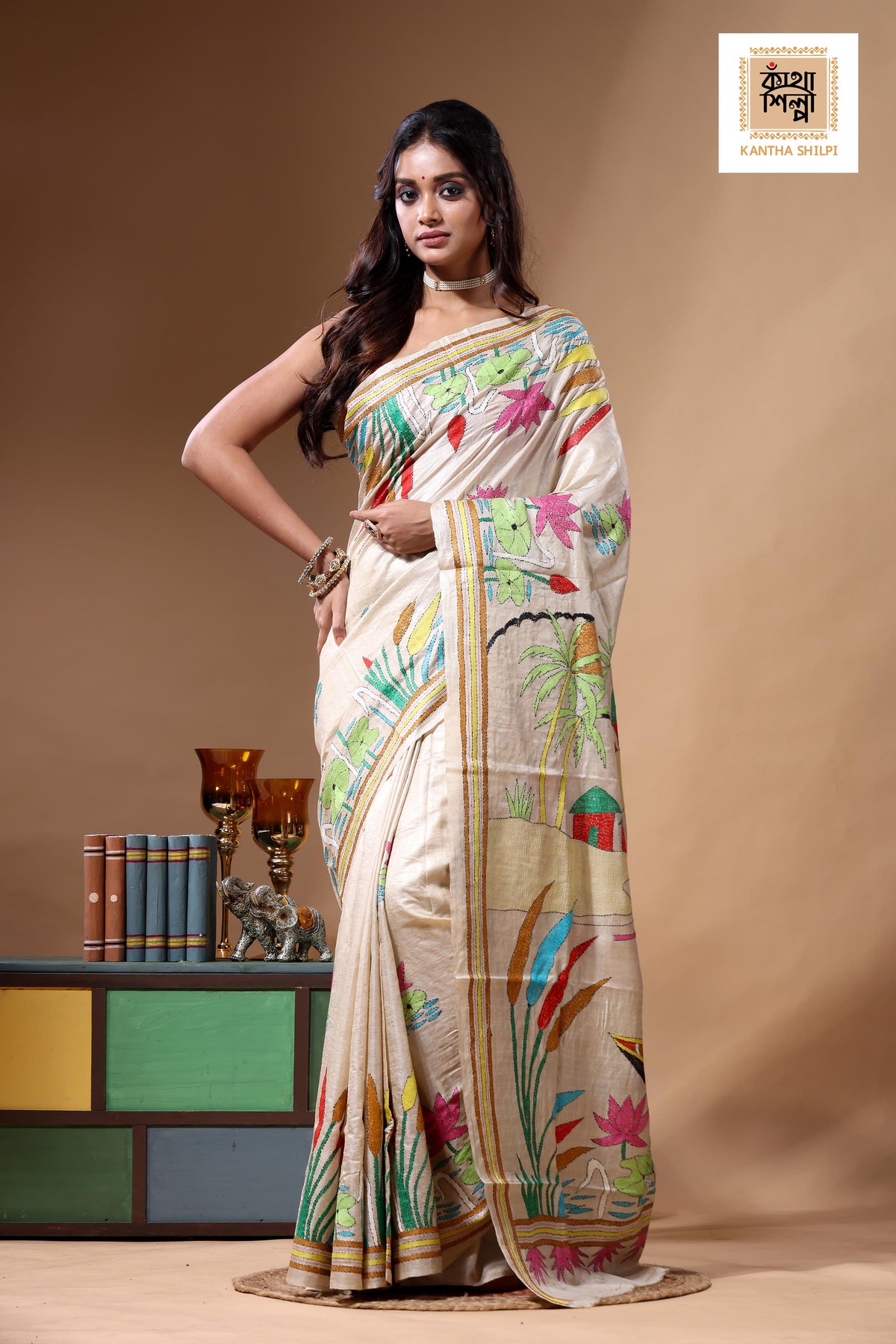 Pure Gachi Tussar Kantha Stitch Saree SN2630759