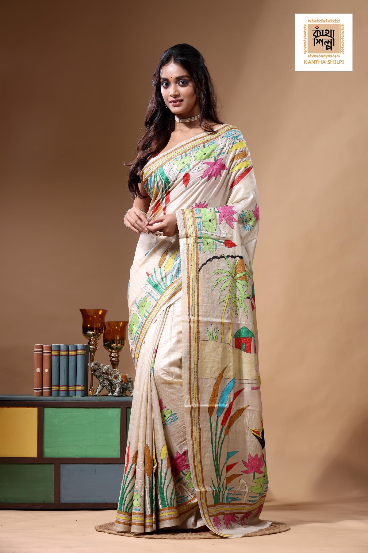 Pure Gachi Tussar Kantha Stitch Saree SN2630759
