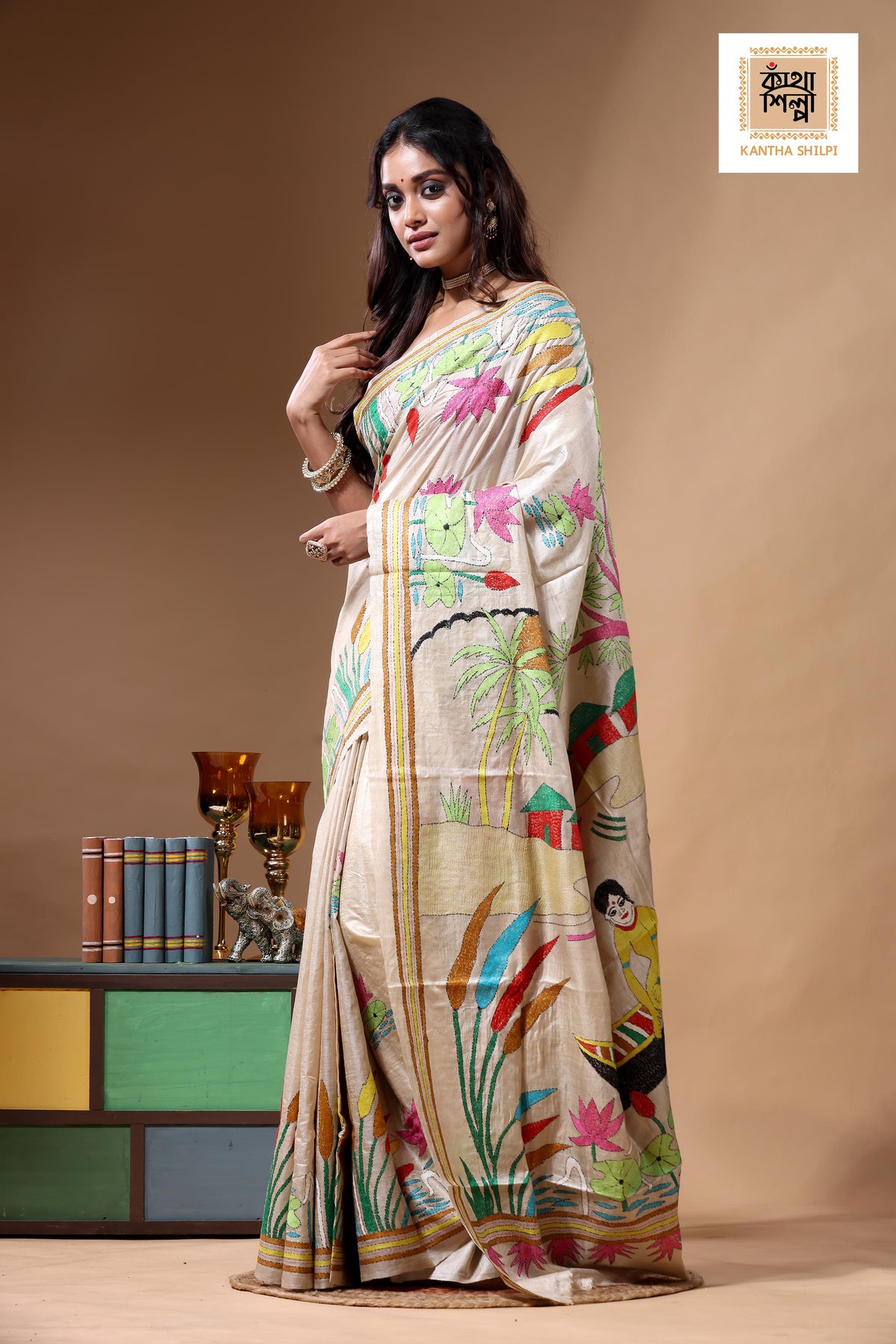 Pure Gachi Tussar Kantha Stitch Saree SN2630759