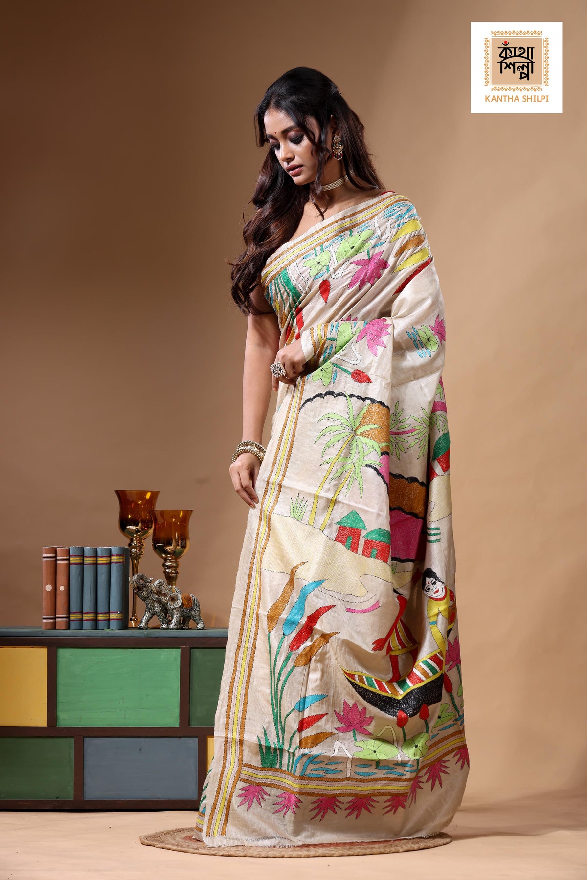 Pure Gachi Tussar Kantha Stitch Saree SN2630759