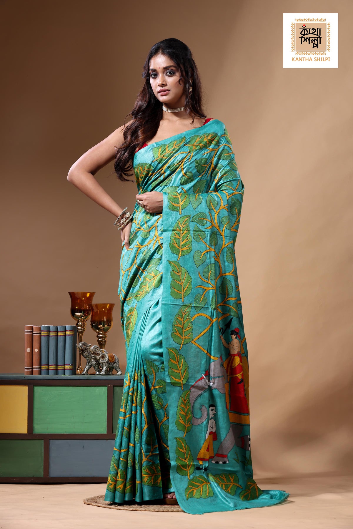 Dye Pure Gachi Tussar Kantha Stitch Saree SN2630765
